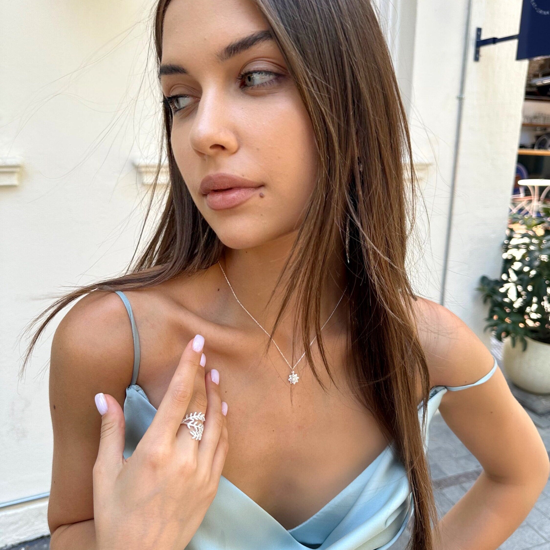 Sparkling Floral Design Pendant- Sterling Silver Flower Necklace - Cz Flower Pendant - Jewish Model Necklace - Gift Idea - Perfect Gift Idea