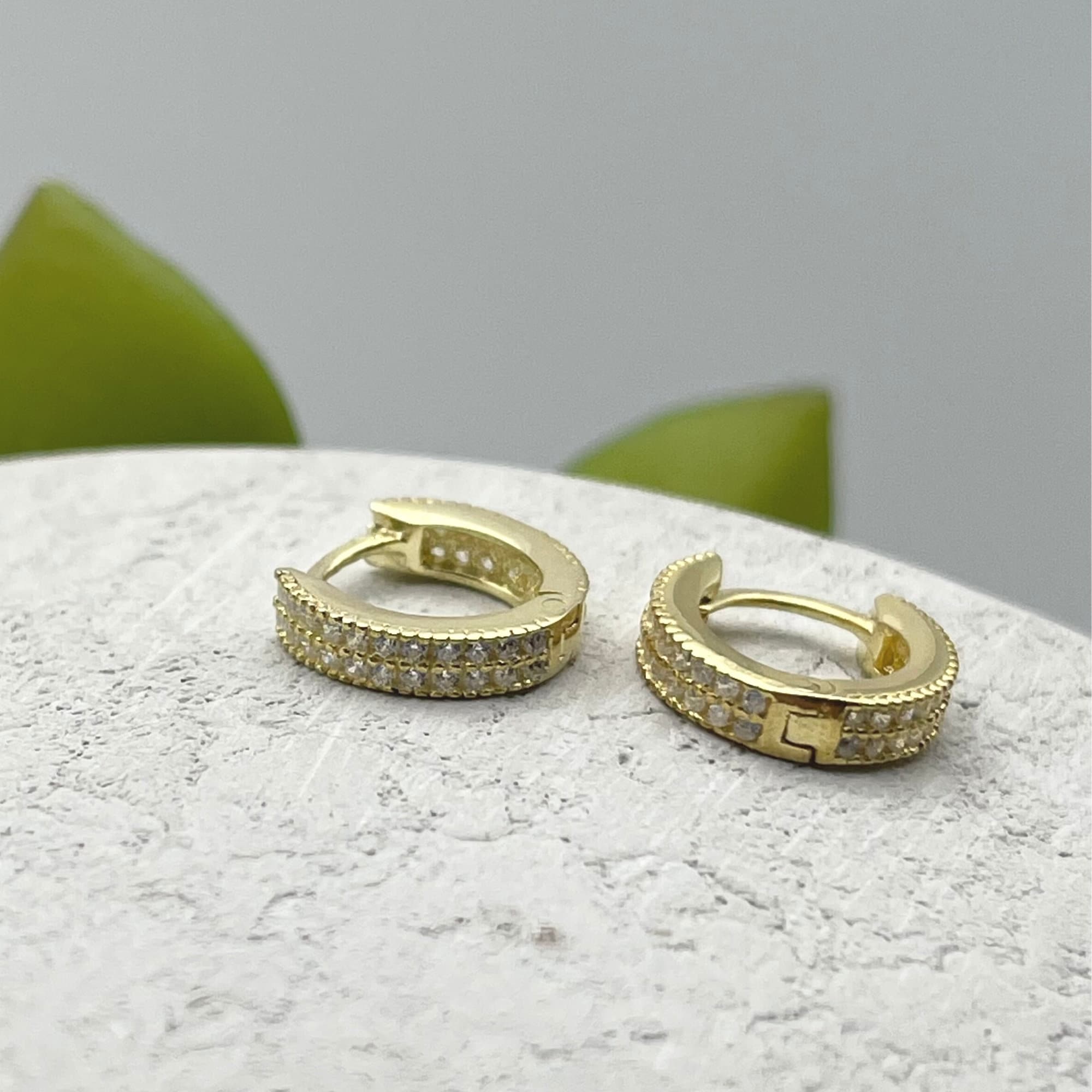 Petite Huggie Hoop Earrings - Pair Of Minimalist Two-way Huggie Hoop Earrings - Baguette Earrings - Twin Row Pave Cz Huggie Earrings