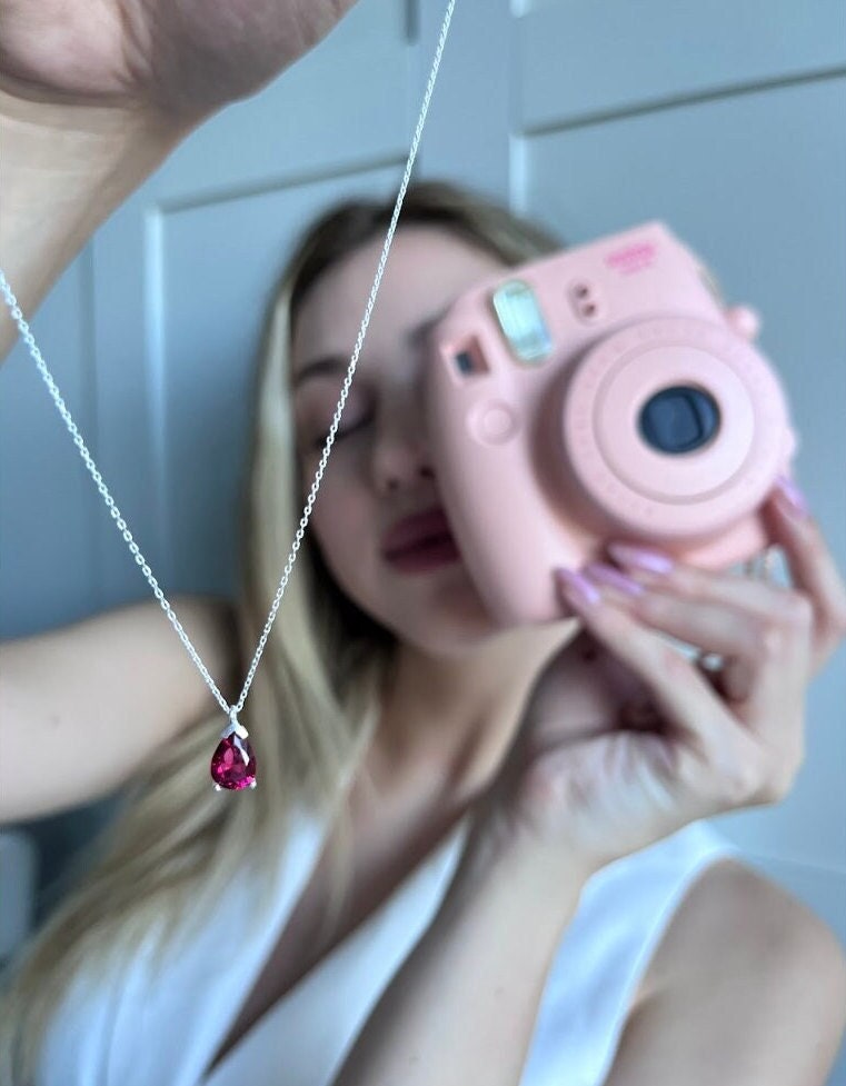 Ruby Birthstone July Birthday Necklace, Leo Horoscope Necklace, Natural Ruby Birthstone Sign, Minimalist Necklace Gift, Rose/gold/silver