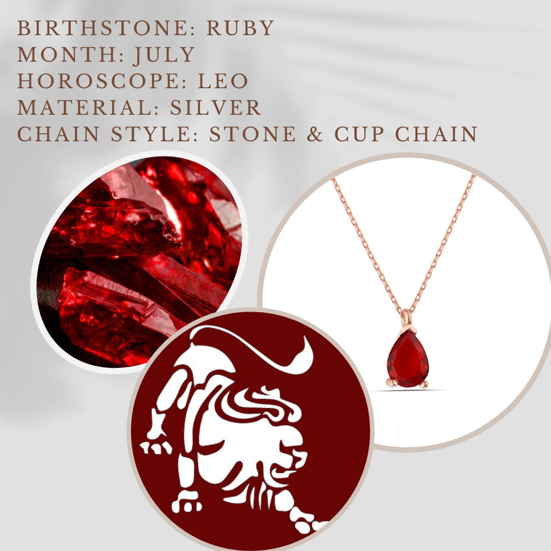 Ruby Birthstone July Birthday Necklace, Leo Horoscope Necklace, Natural Ruby Birthstone Sign, Minimalist Necklace Gift, Rose/gold/silver