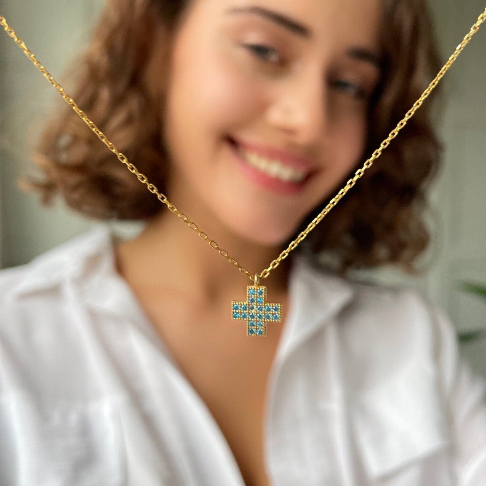 Sterling Silver Cross Necklace - Tiny Cross Pendant, Dainty Christian Jewelry, Religious Gift, Gold / Silver / Rose Gold Minimalist Necklace