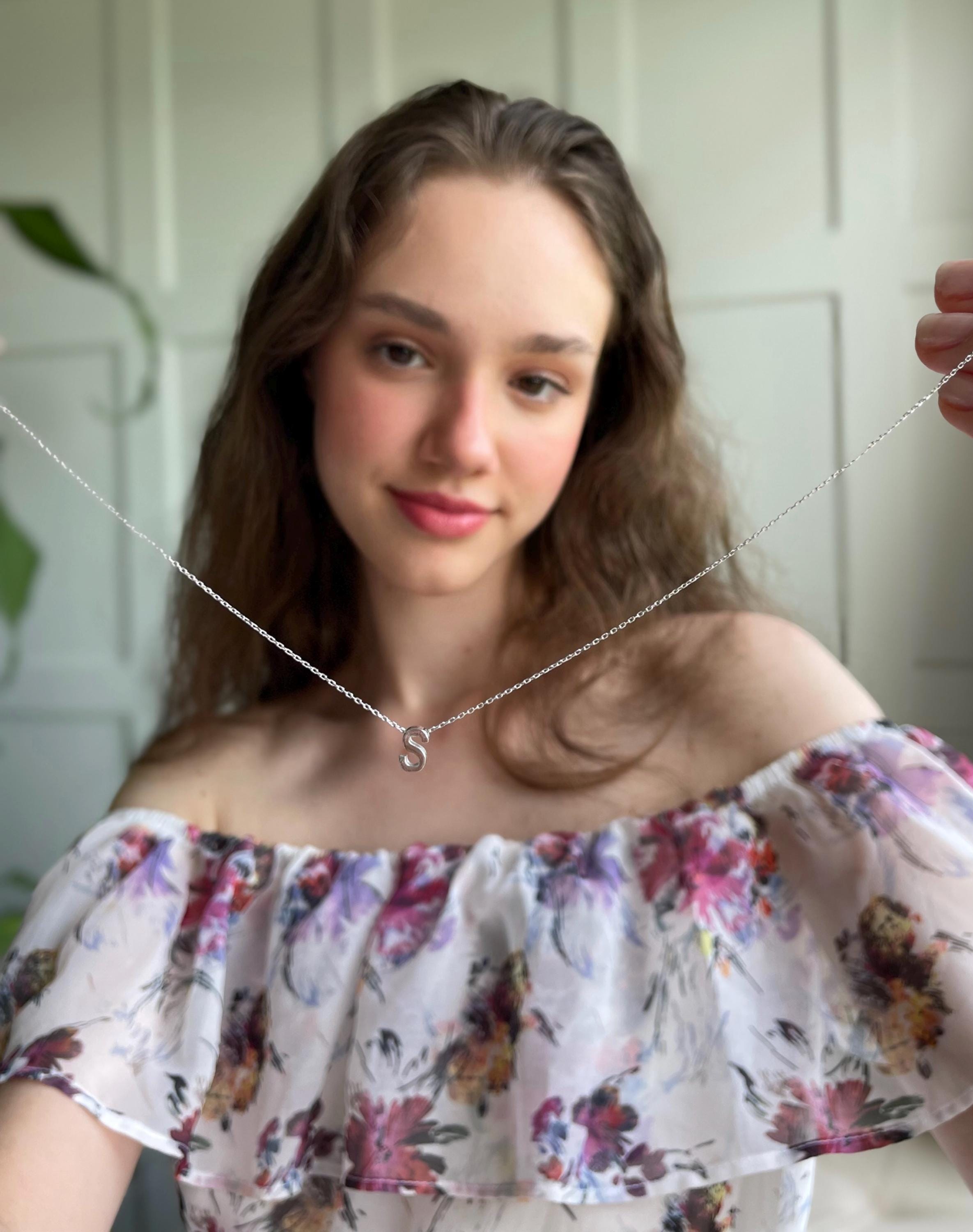 14k Solid Gold Initial Necklace - 14k Real Yellow Gold & White Gold Initial Necklace - 14k Personalized Letter Pendant - Jewelry For Women