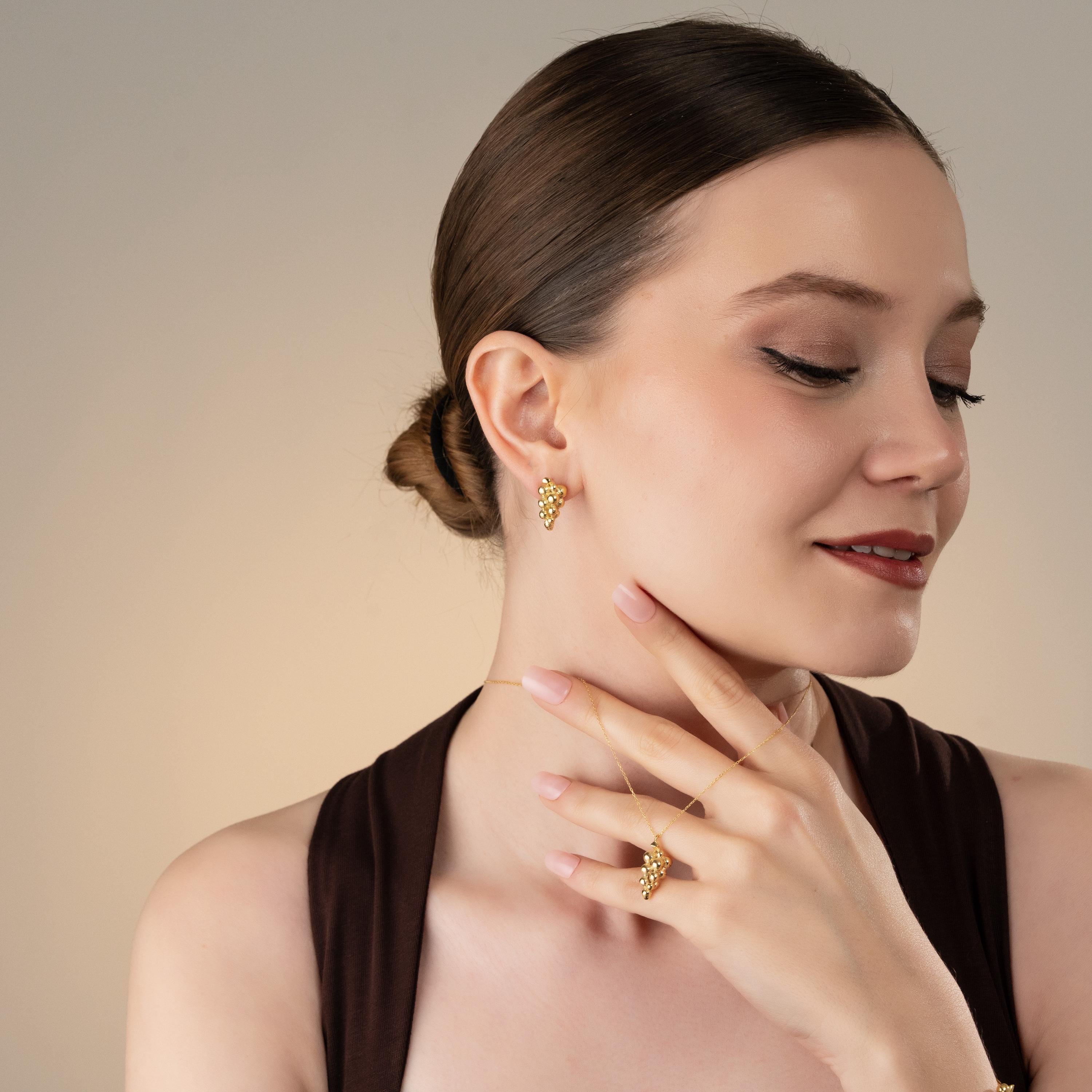 Artisan Grape Cluster Necklace, Nature’s Touch Jewelry, Handmade Silver Necklace, Statement Jewelry For Women, Timeless Bead Cluster Pendant