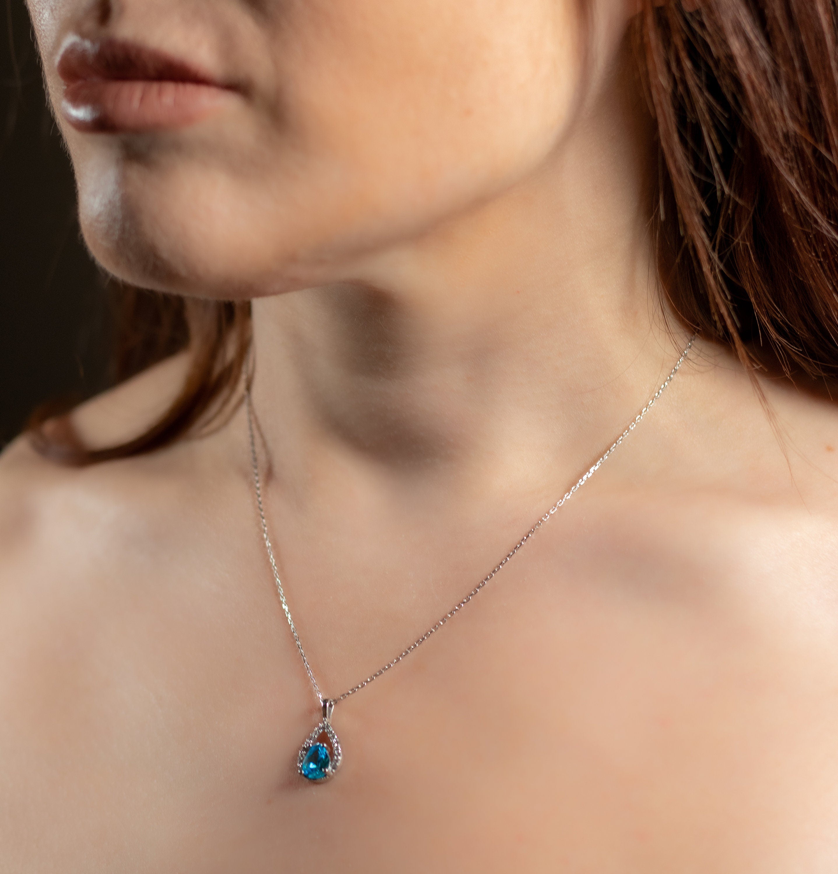 Sparkling Drop Birthstone Necklace - Dainty Sterling Silver Jewelry - Minimalist Birthstone Necklace - Personalized Birthstone Jewelry