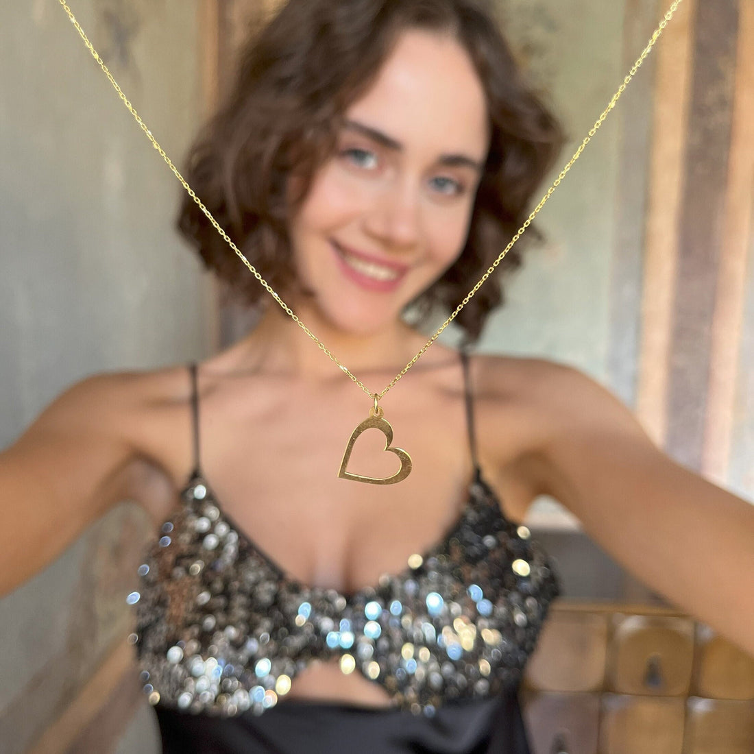 Romantic Heart Charm Necklace - Minimalist & Dainty Heart Pendant - Gold Color Love Pendant - Sterling Silver Jewelry - Valentine's Day Gift