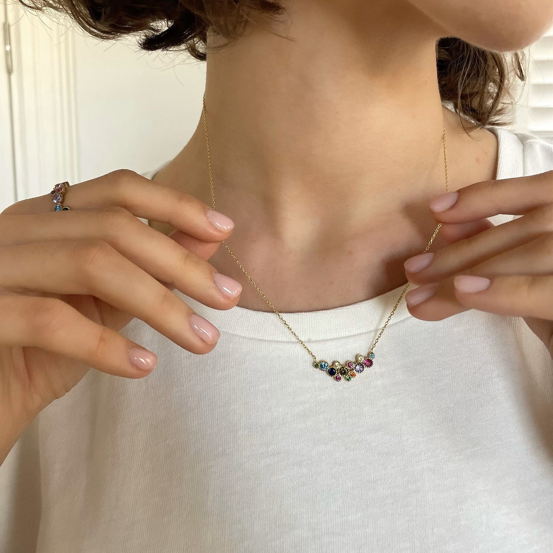 Fancy Rainbow Ring - Multicolor Zirconia Ring - Colorful Cz Crystal Ring - Gold Plated Jewelry - Dazzling Statement Ring