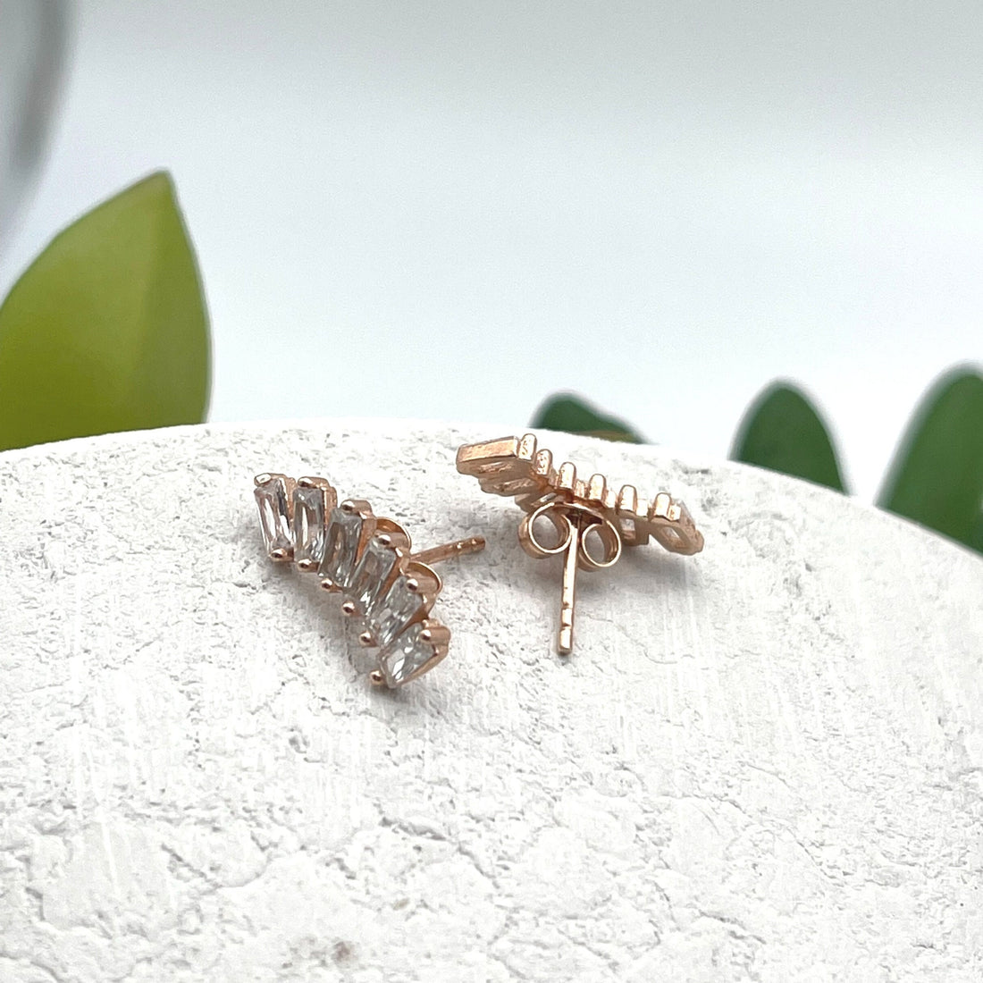 Cz Crescent Moon Stud Earrings - Moon Stud - Dainty Tragus Earrings - Rose Gold Moon Stud Earrings