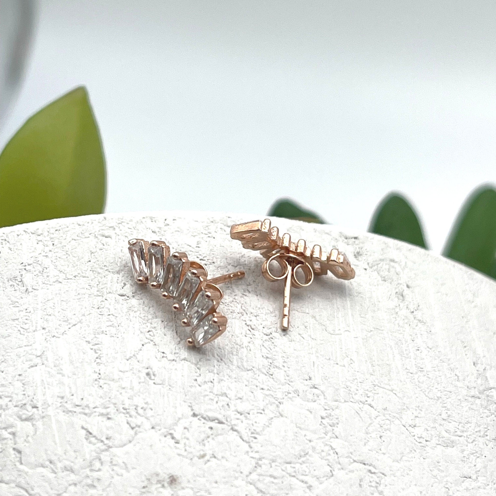 Cz Crescent Moon Stud Earrings - Moon Stud - Dainty Tragus Earrings - Rose Gold Moon Stud Earrings