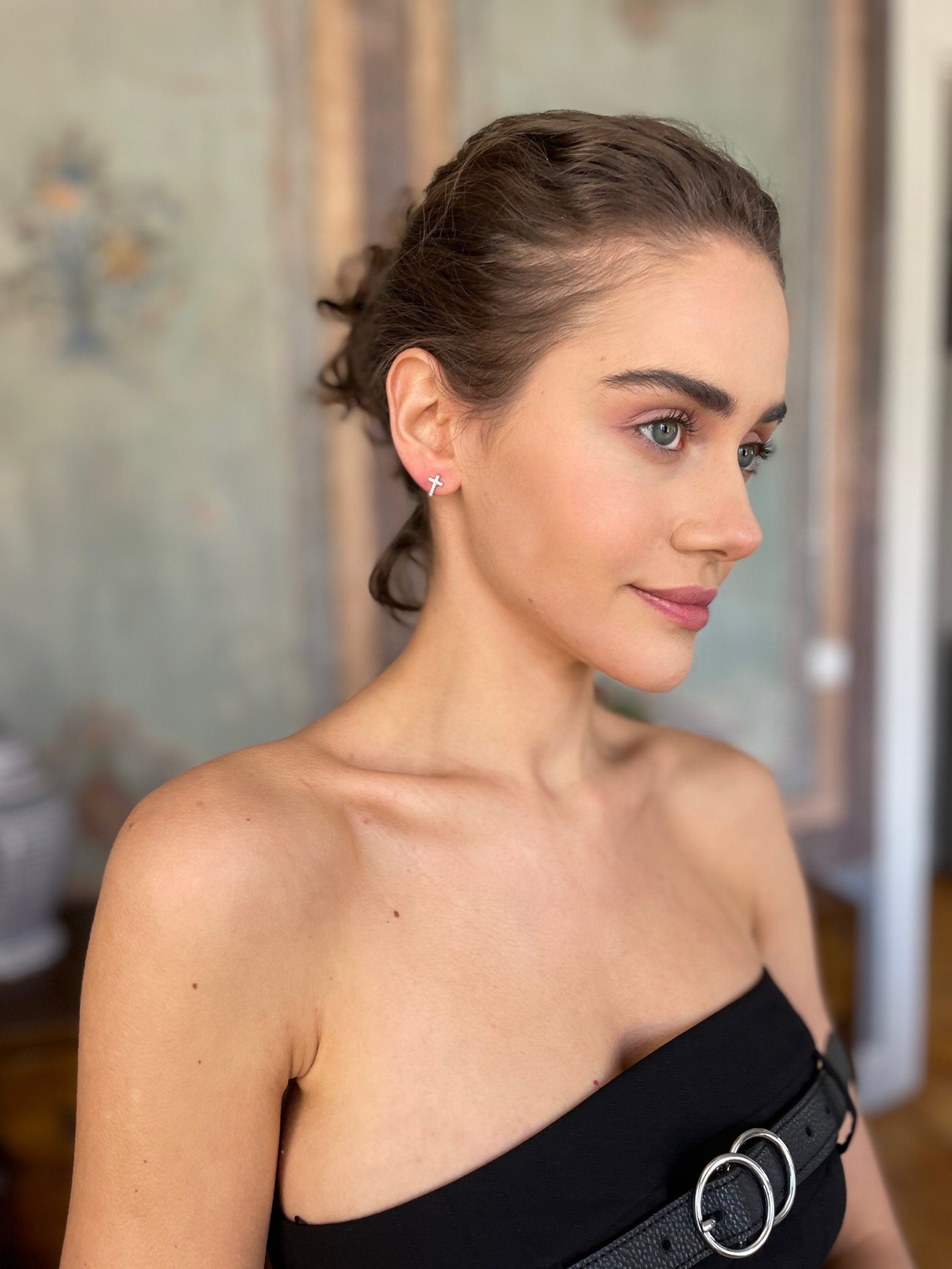 Cross Stud Earrings - Cz Sterling Silver Cross Earrings - Minimalist Cross Earrings - Symbolic Gift - Religious Jewelry