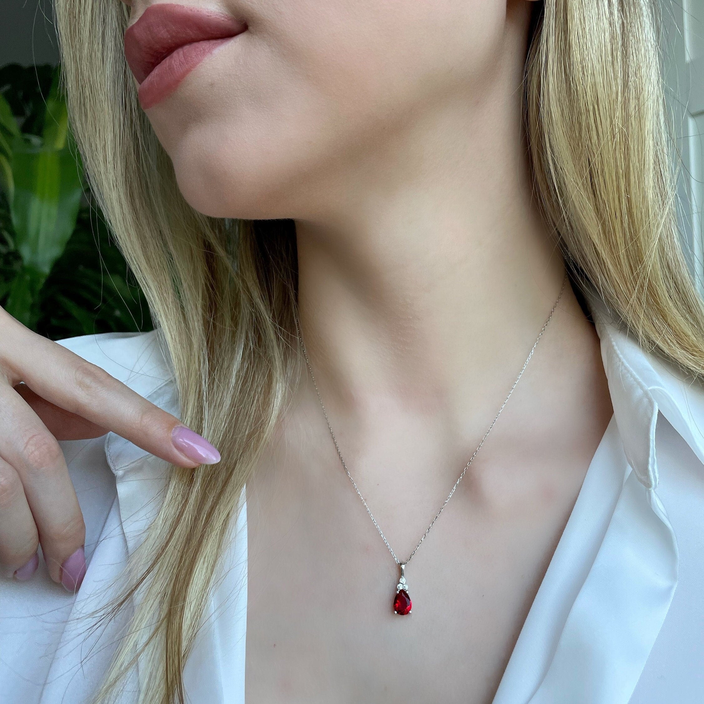 Natural Birthstone With Zirconia - Dainty Birthstone Sterling Silver Necklace - Family Birthstone Necklace Gift - Handmade Jewelry