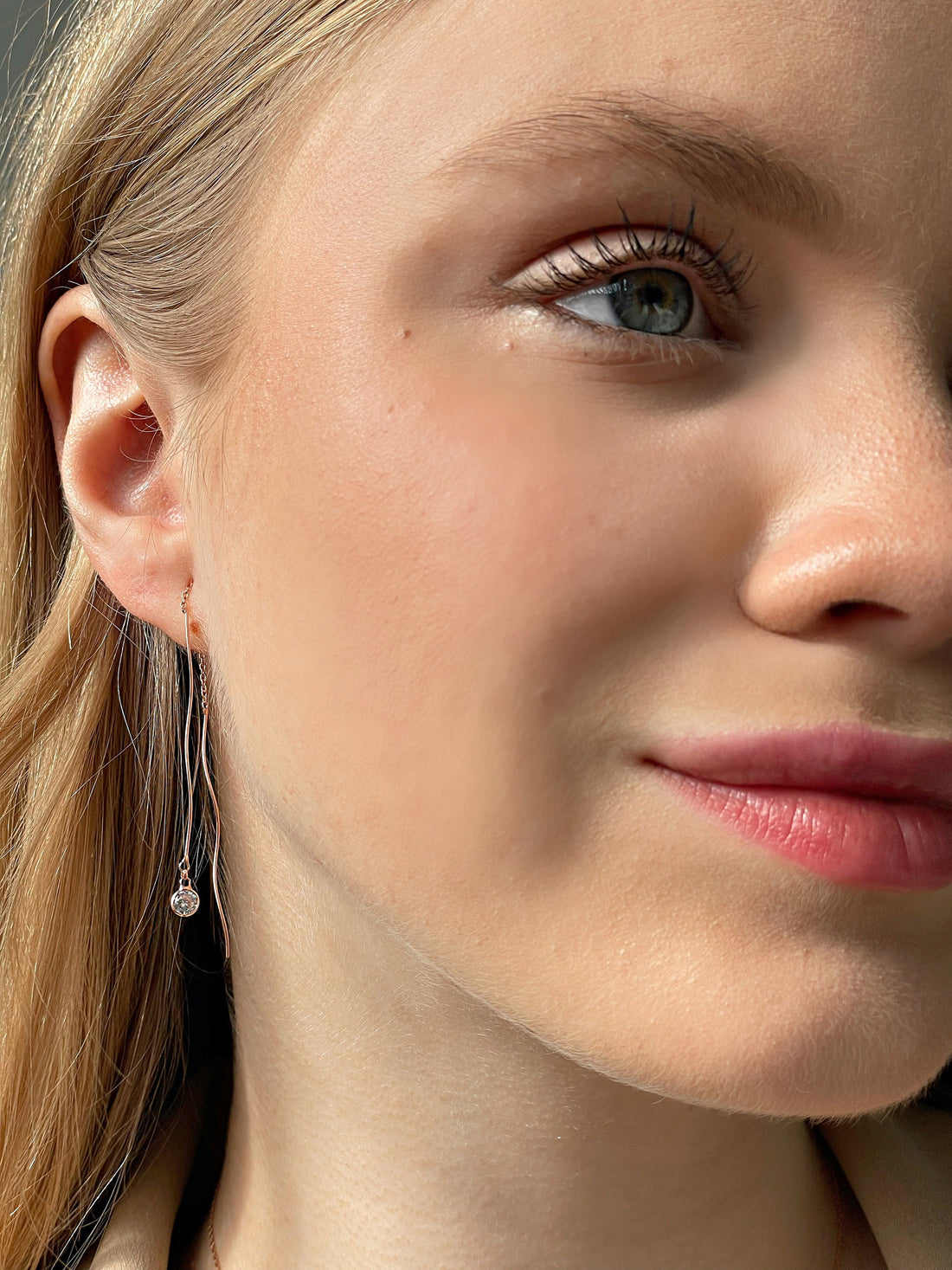 Gemstone Threader Earrings With Long Dangle Chains - Rose Gold Threader Earwires - Unique & Elegant Earrings - Sterling Silver Earrings