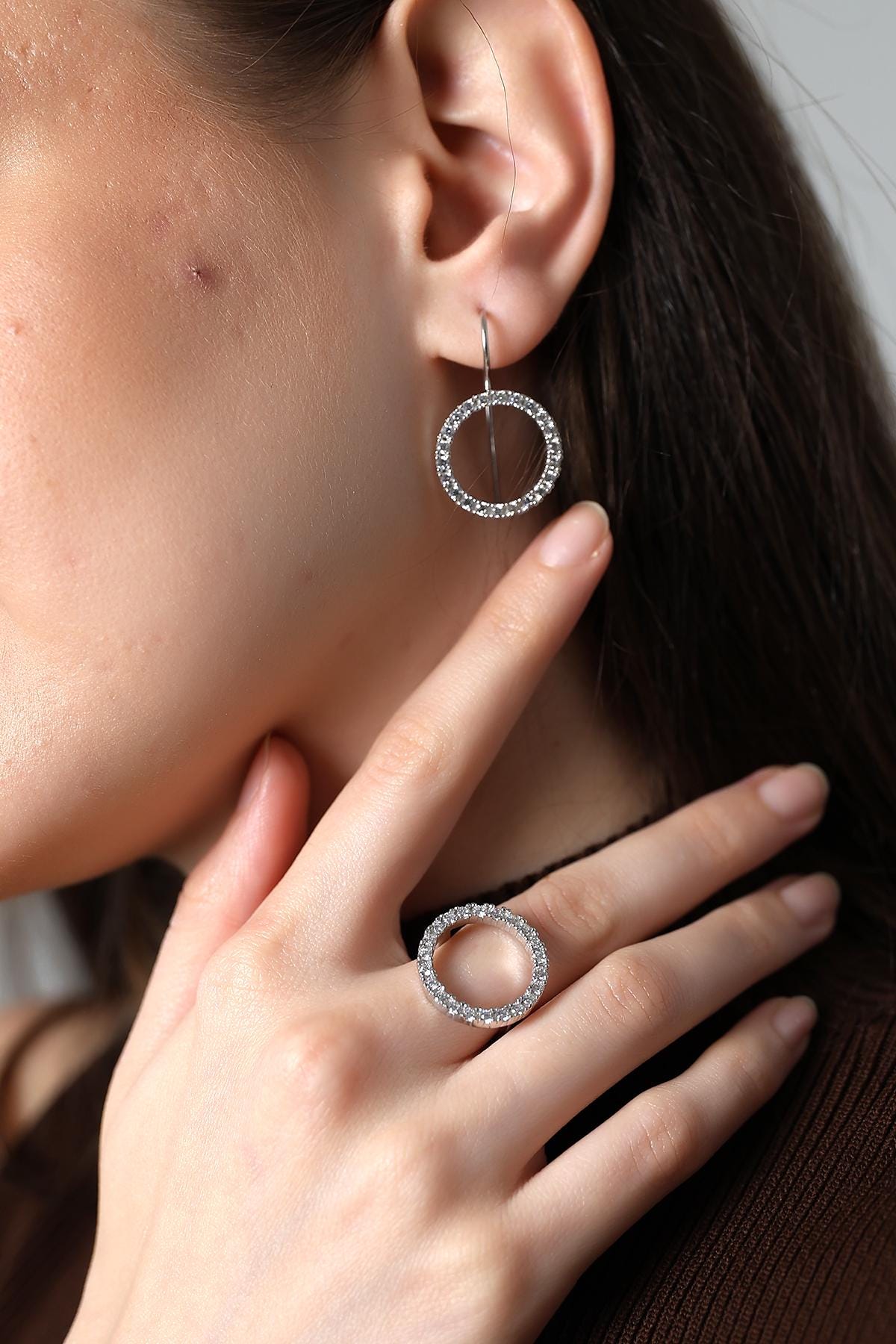 Timeless Halo Ring & Earrings Set , Cz Halo Jewelry Set , Bridal Ring And Earrings With Sparkling Zirconia , Silver And Gold Plated Options