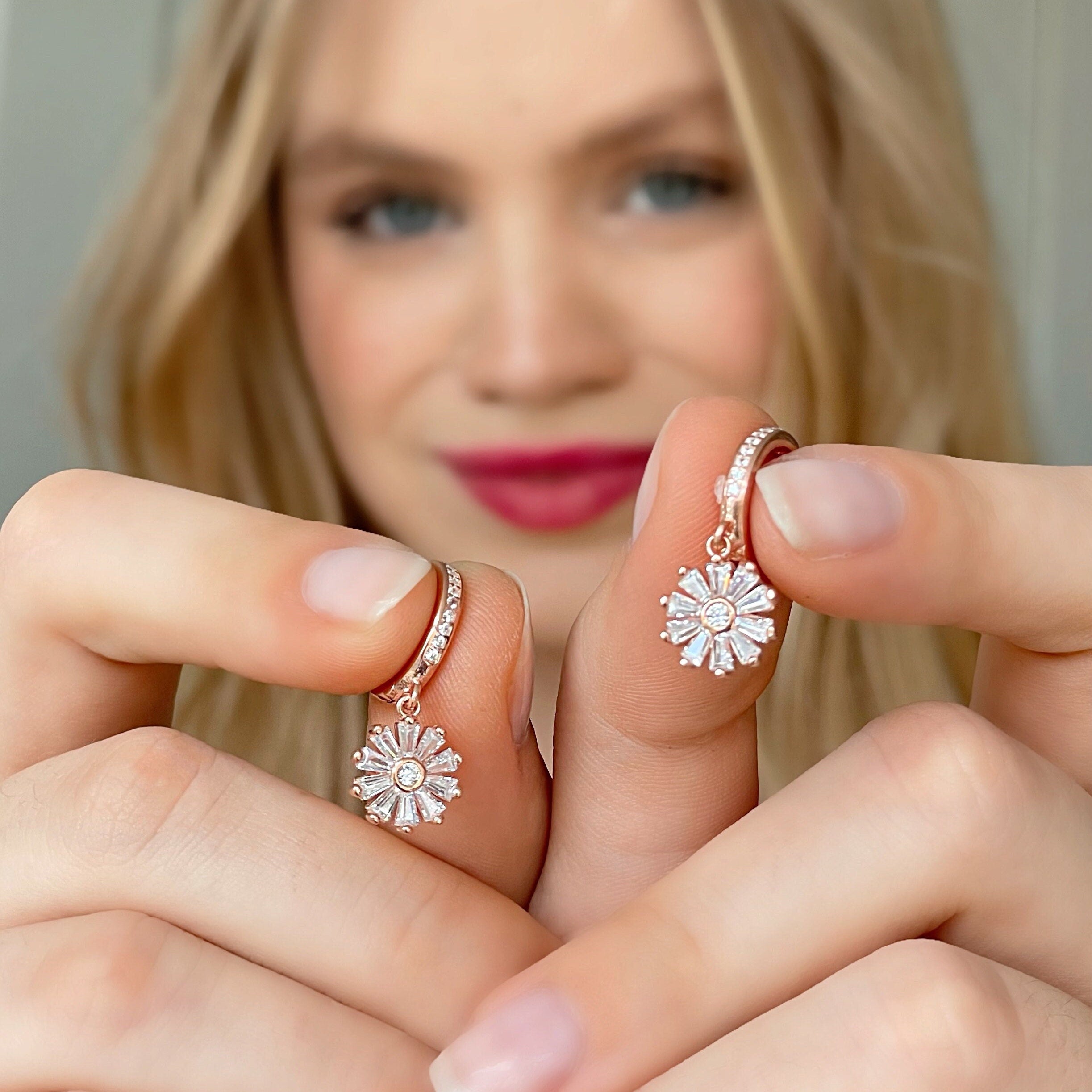 Daisy Dangle Cz Earrings - Sterling Silver Floral Dainty Pendant - Unique Design With Zircon Gemstones - Dainty Handmade Earring Jewelry