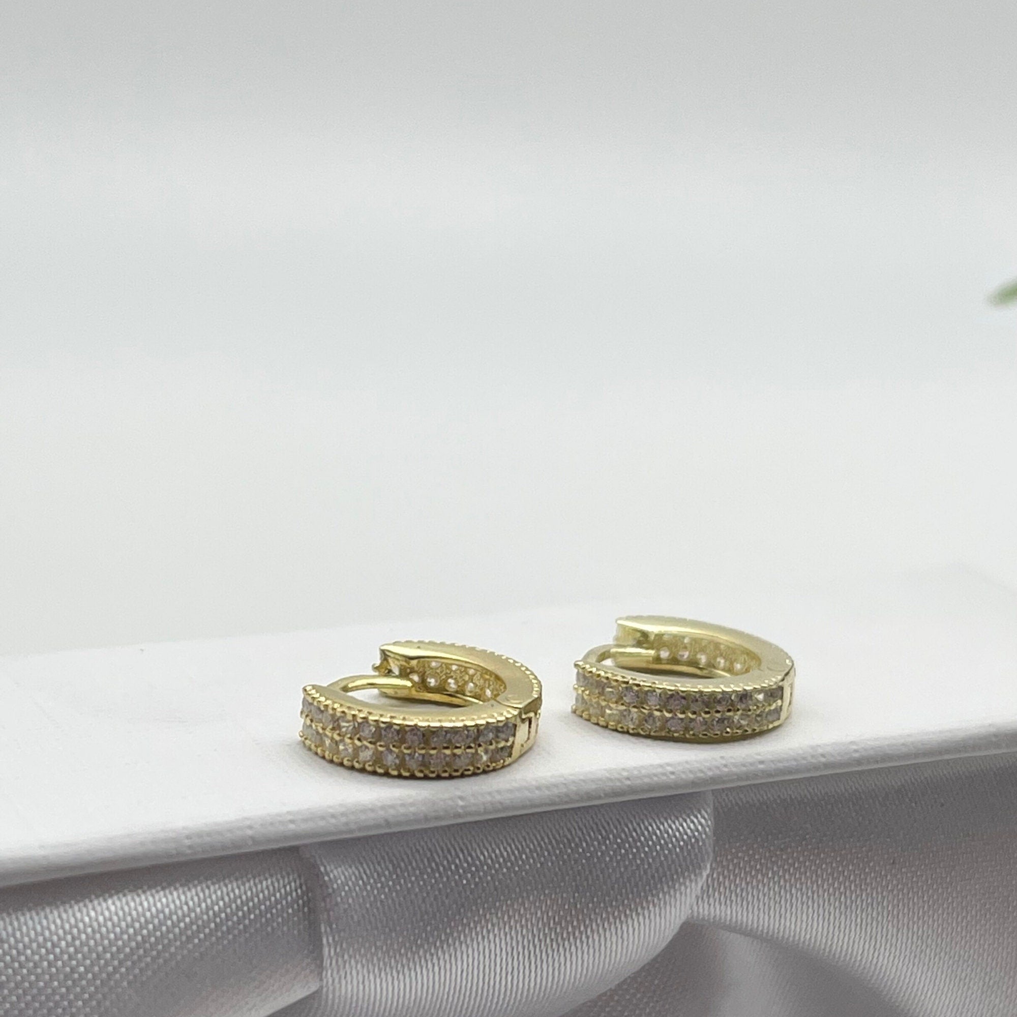 Petite Huggie Hoop Earrings - Pair Of Minimalist Two-way Huggie Hoop Earrings - Baguette Earrings - Twin Row Pave Cz Huggie Earrings