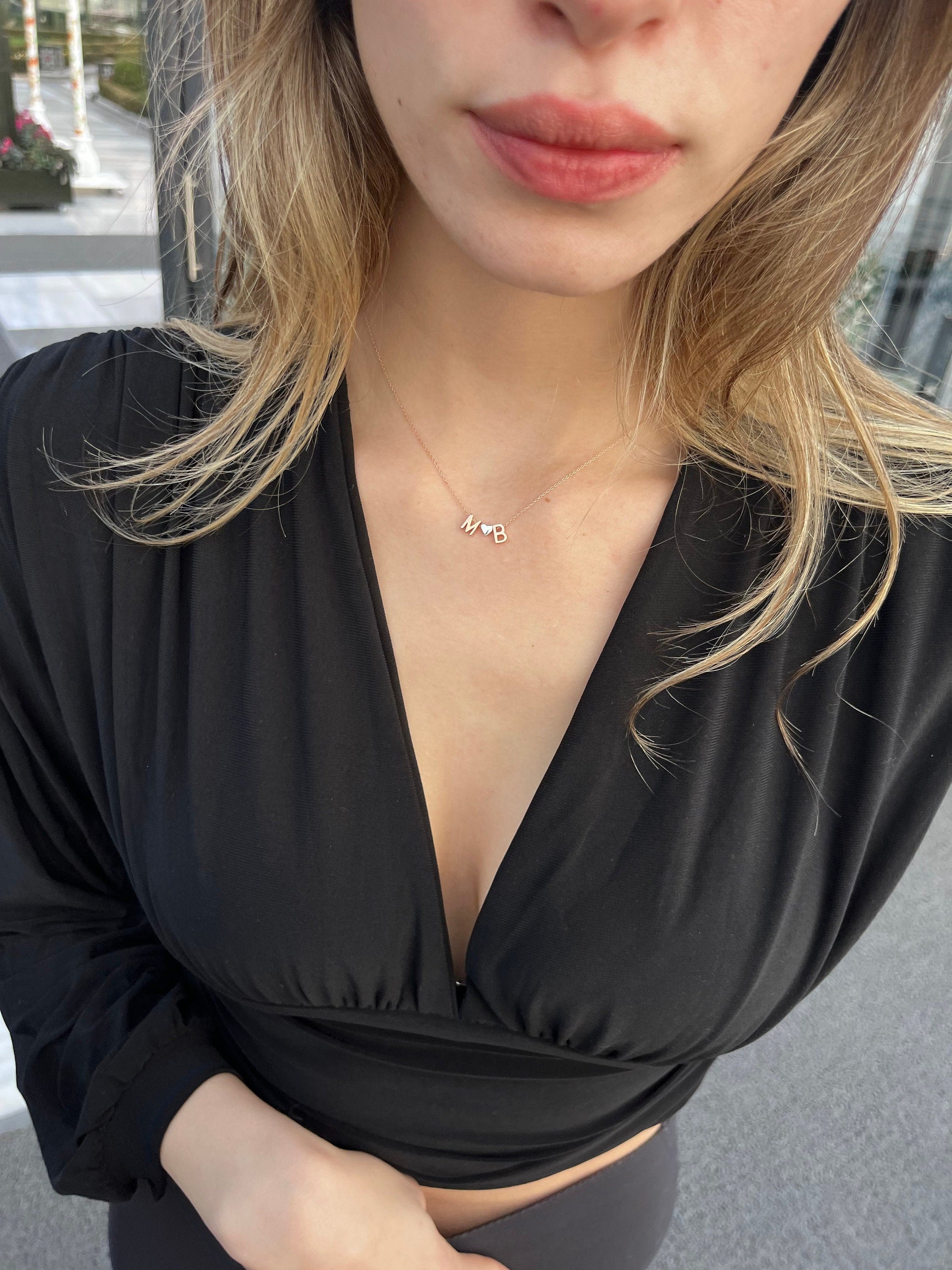 Personalized Sterling Silver Initial Necklace, Heart Pendant