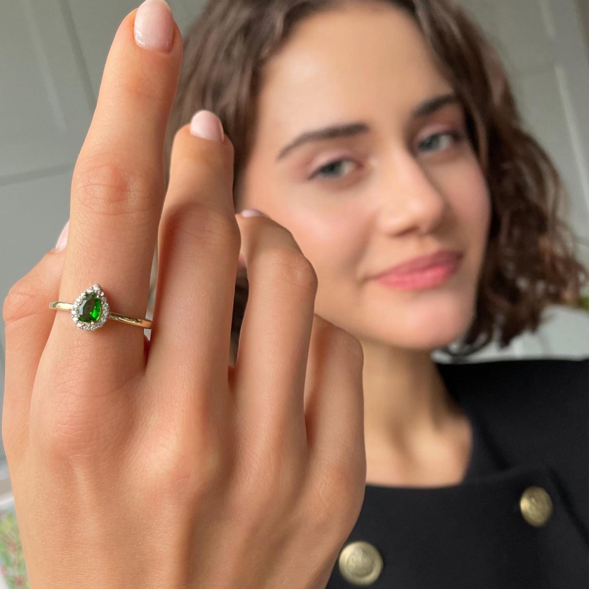 Dainty Zirconia Frame Teardrop Ring - Sapphire , Emerald And Crystal Gemstone Ring - Elegant Sparkling Ring - Halo Teardrop Ring