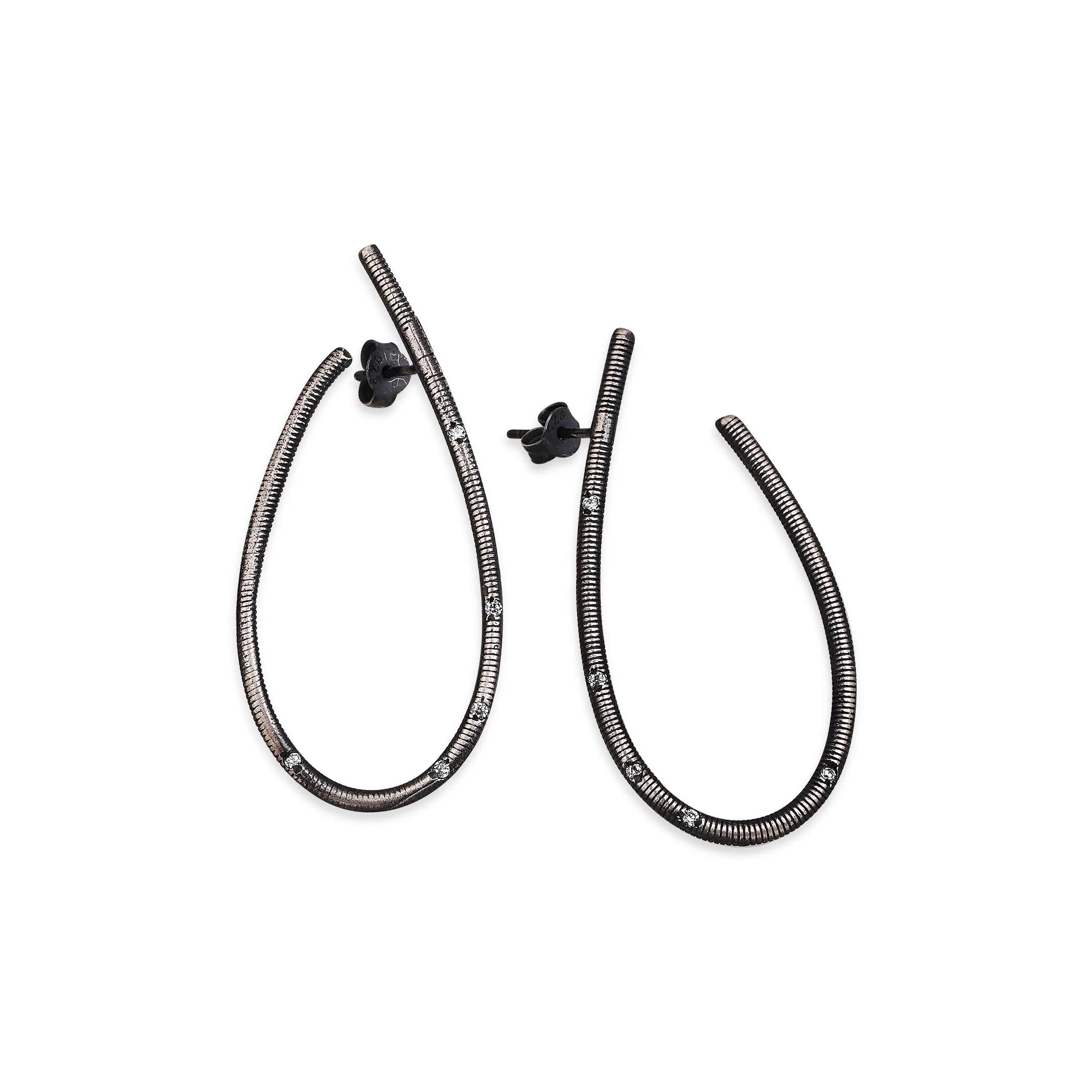 Large Hoop Earrings - Sterling Silver Hoop Earrings For A Stylish Look - Handmade Silver Oxidised Jewelry - Stud Earrings