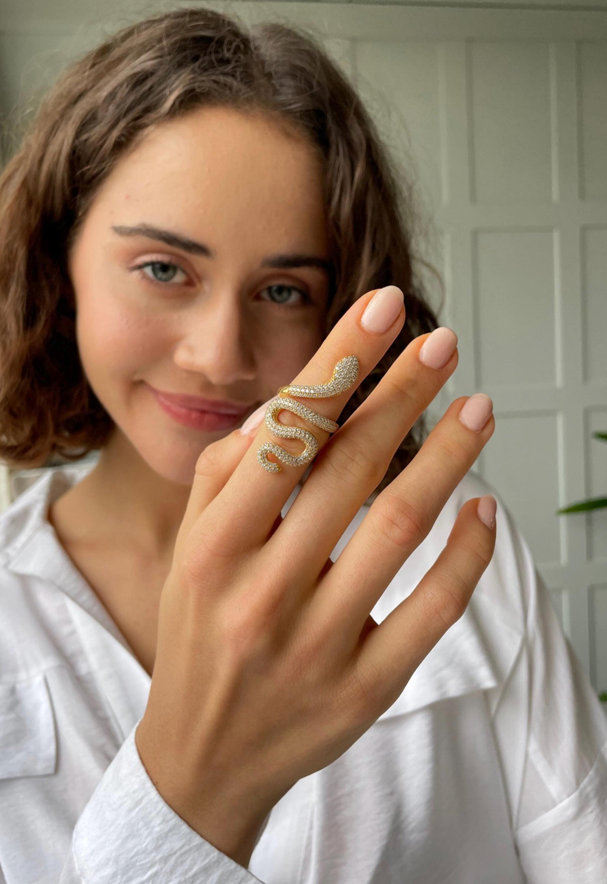 Glamorous Snake Ring - Gold And Silver Pave Snake Statement Ring - Cz Adjustable Snake Ring - Twisted Snake Ring - Serpent Design Jewelry