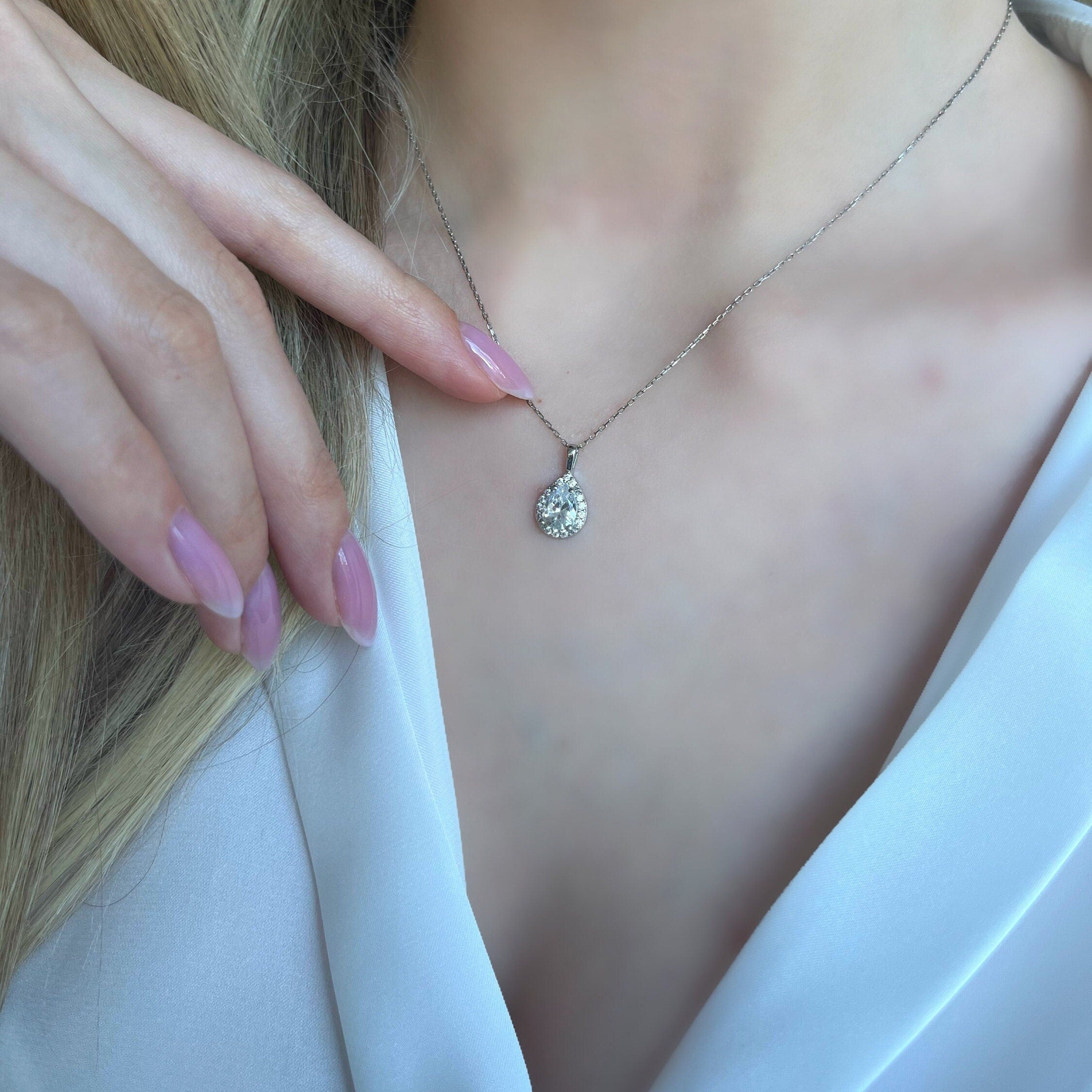 Natural Birthstone Necklace With Zirconia Frame - Custom Raw Birthstone Necklace - Family Birthstone Necklace - Personalized Gift