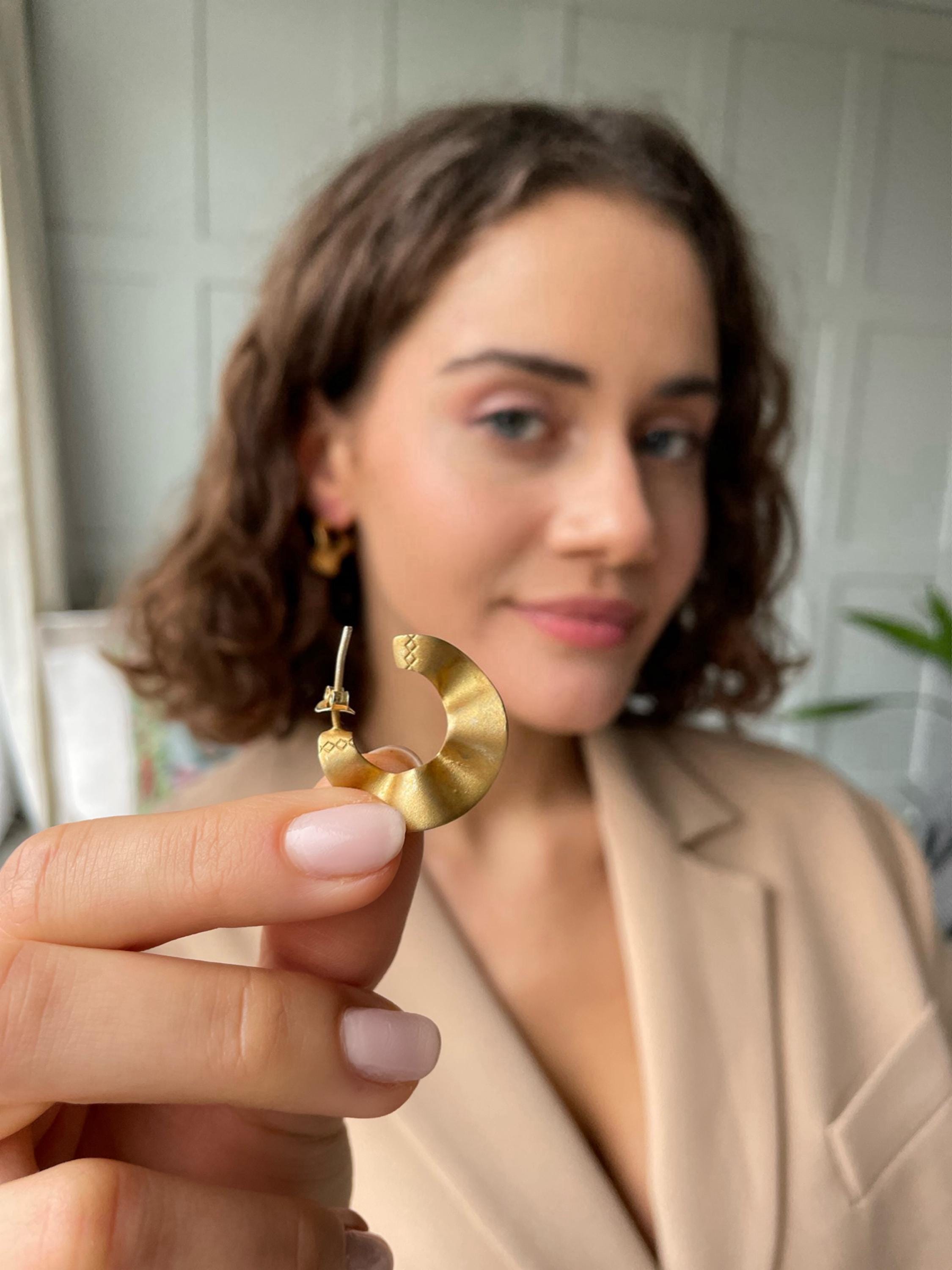 Antique Gold Plated Wavy Earrings - Chunky Gold Plated Earrings - Vintage Wavy Earrings - 925 Sterling Silver Jewelry -