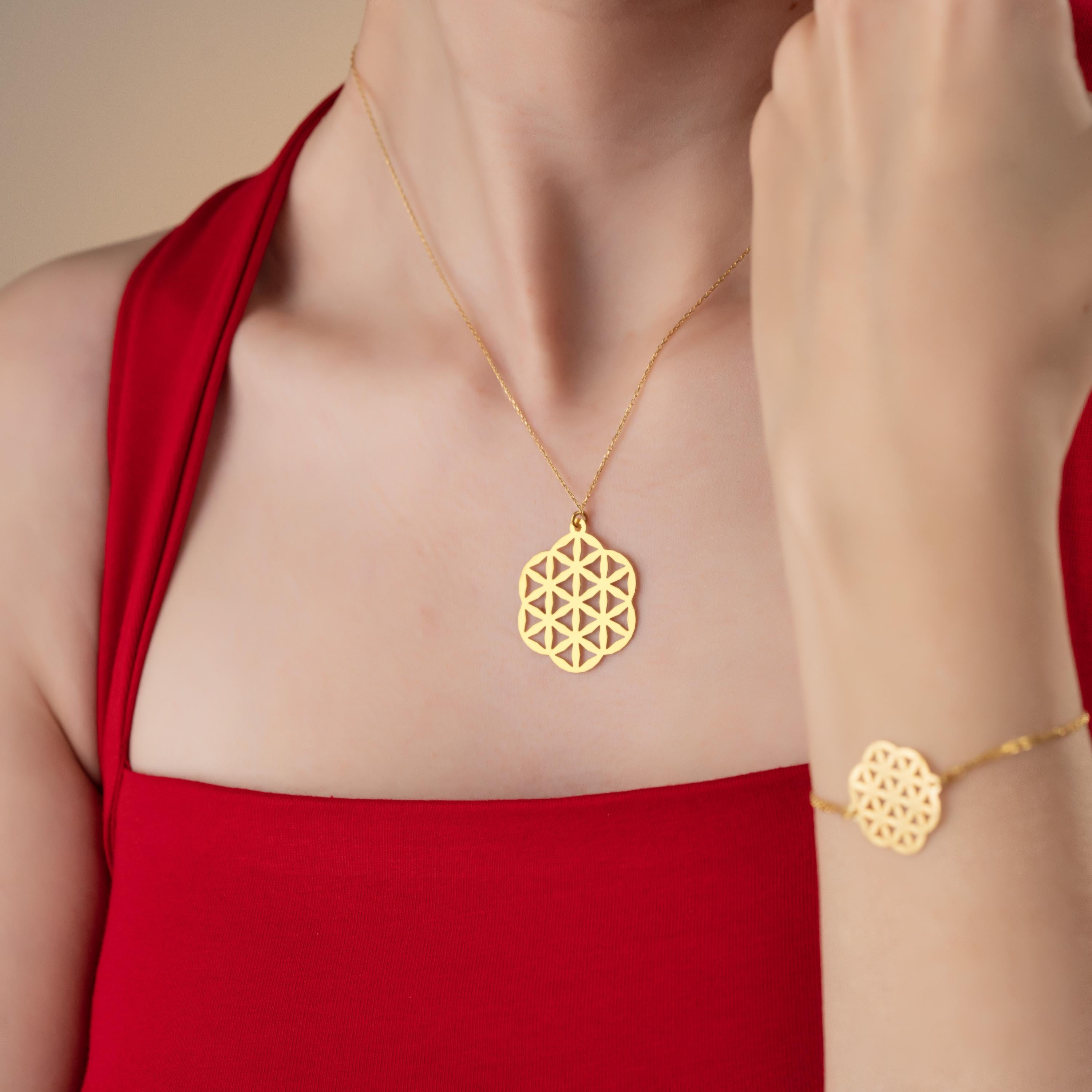 Boho Flower Of Life Jewelry Set , Dainty Gold Necklace & Bracelet For Women , Yoga Necklace And Bracelet Gift , Spiritual