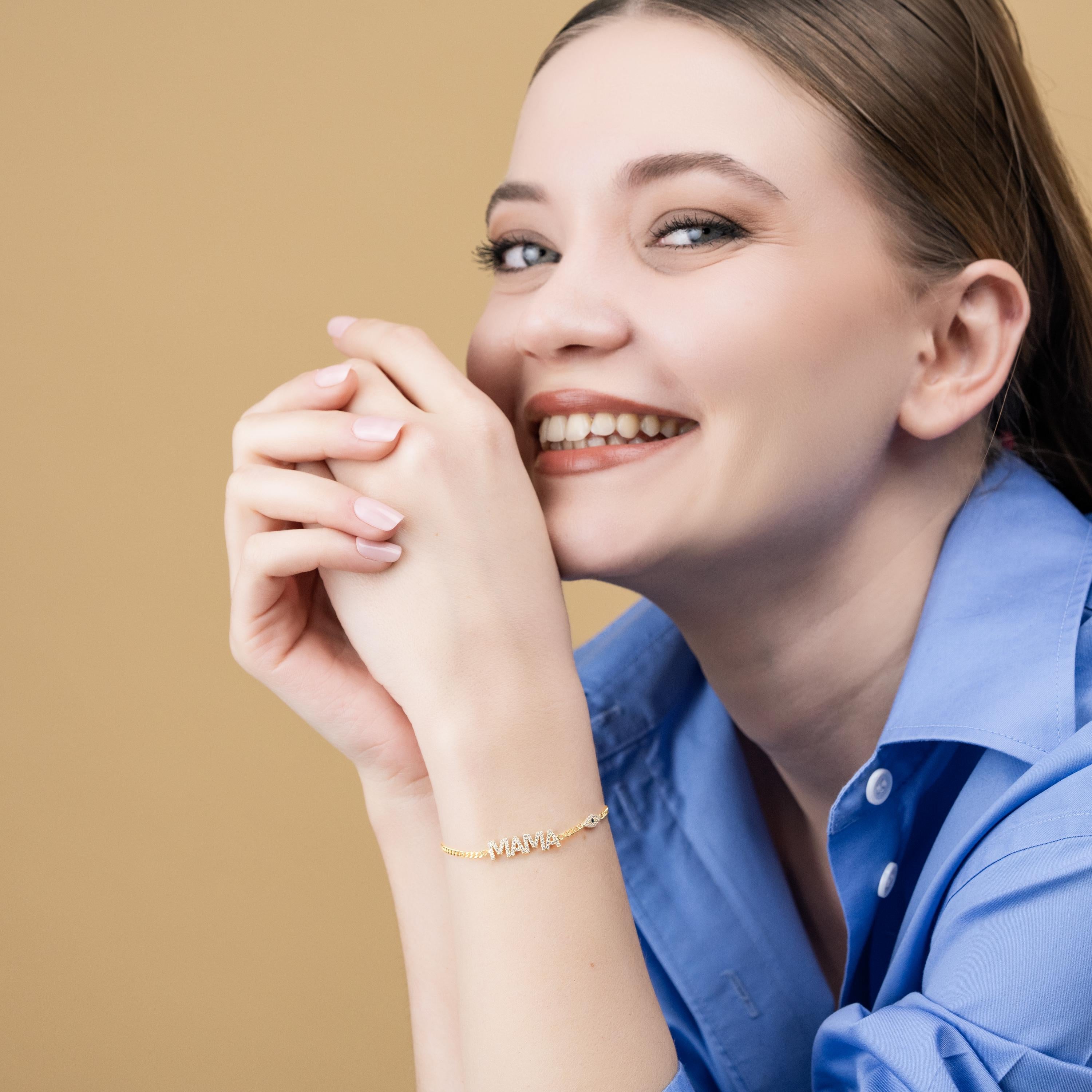 Gold Mama Bracelet, Cubic Zirconia,