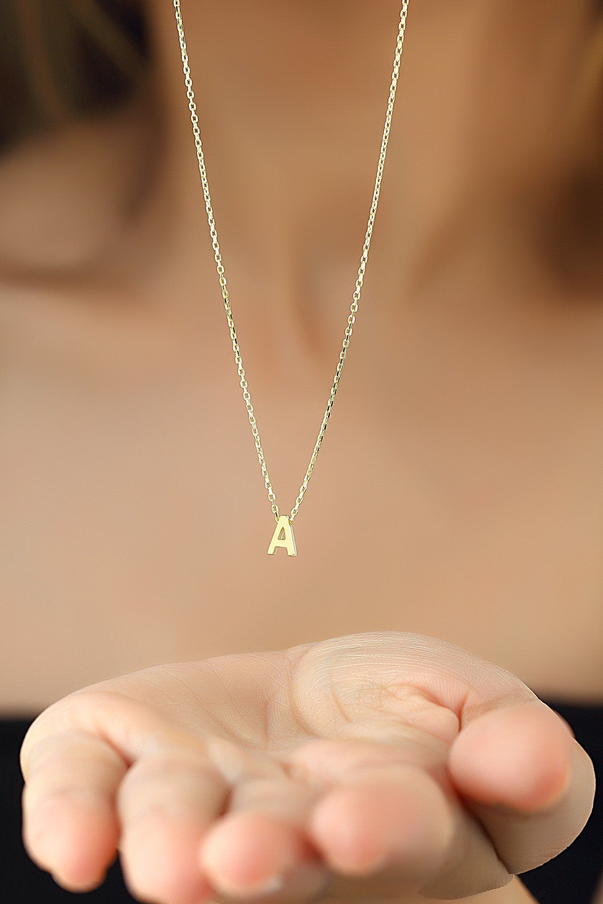 Personalized Initial Necklace, Customized Letter Necklace, Gold Color Sterling Silver Initial, Handmade Jewelry, Personalized Gift
