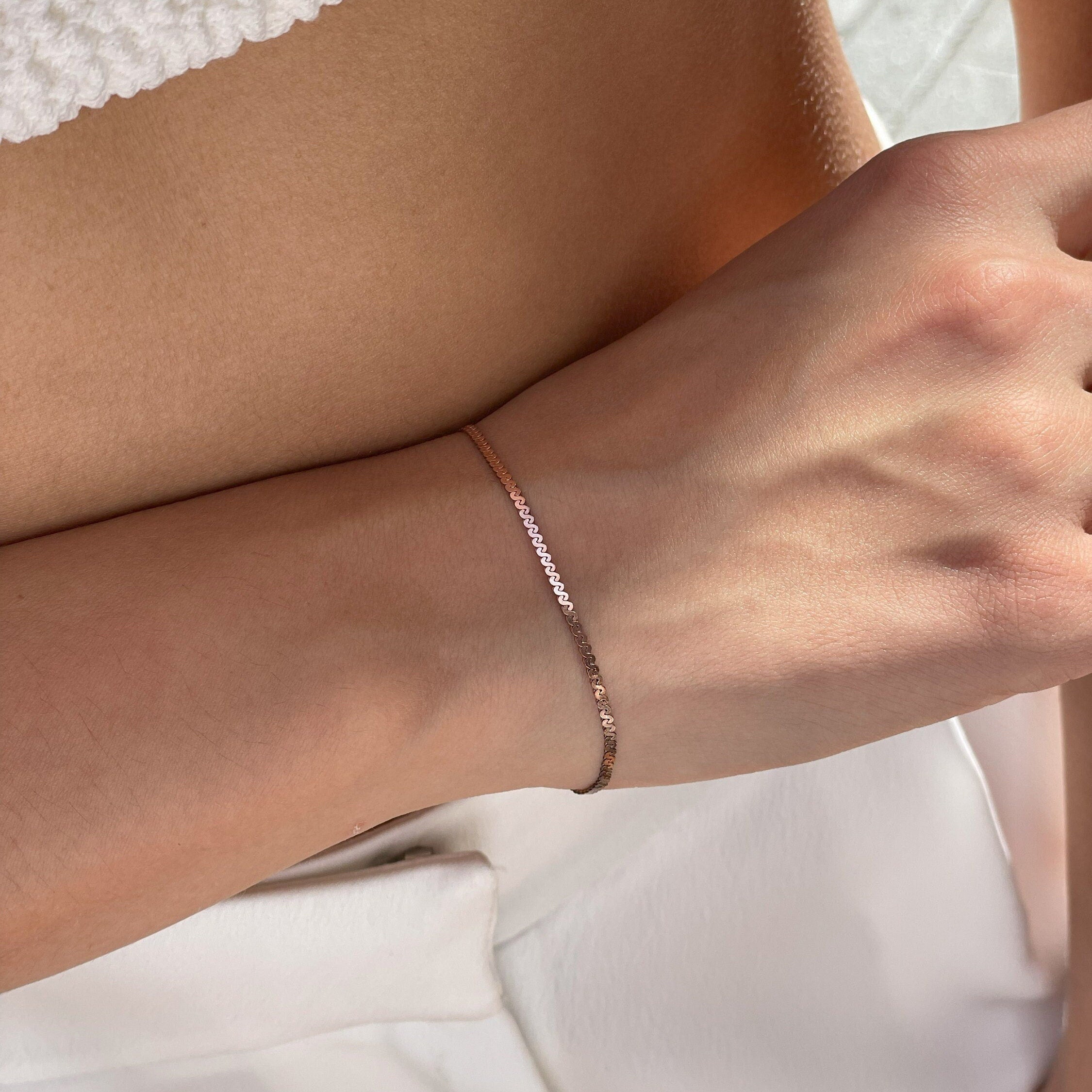 Dainty Serpentine Chain Bracelet - Rose Gold/silver Flat Chain Bracelet - Italian Bracelet - Sterling Silver Jewelry - Ideas