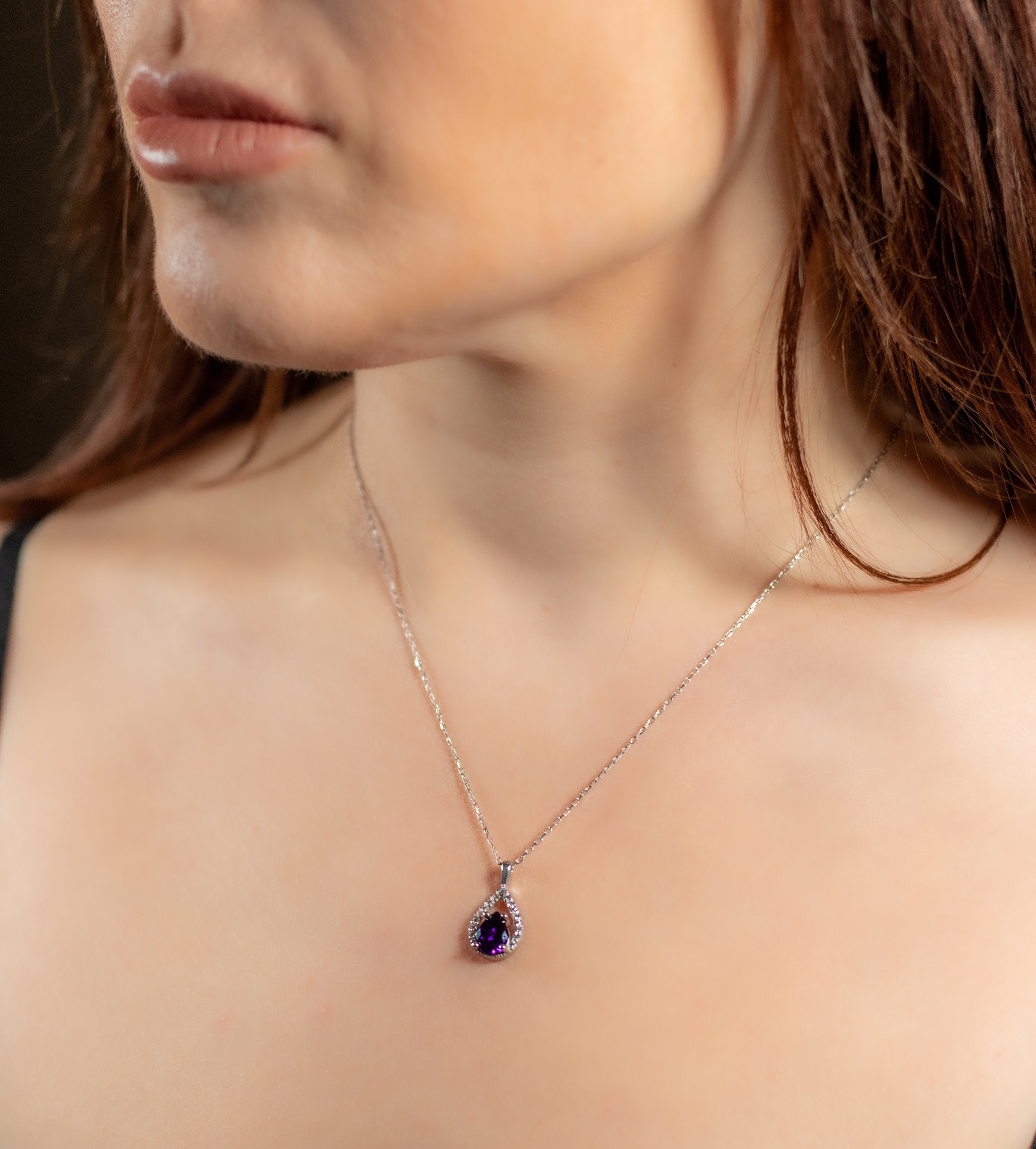 Sparkling Drop Birthstone Necklace - Dainty Sterling Silver Jewelry - Minimalist Birthstone Necklace - Personalized Birthstone Jewelry