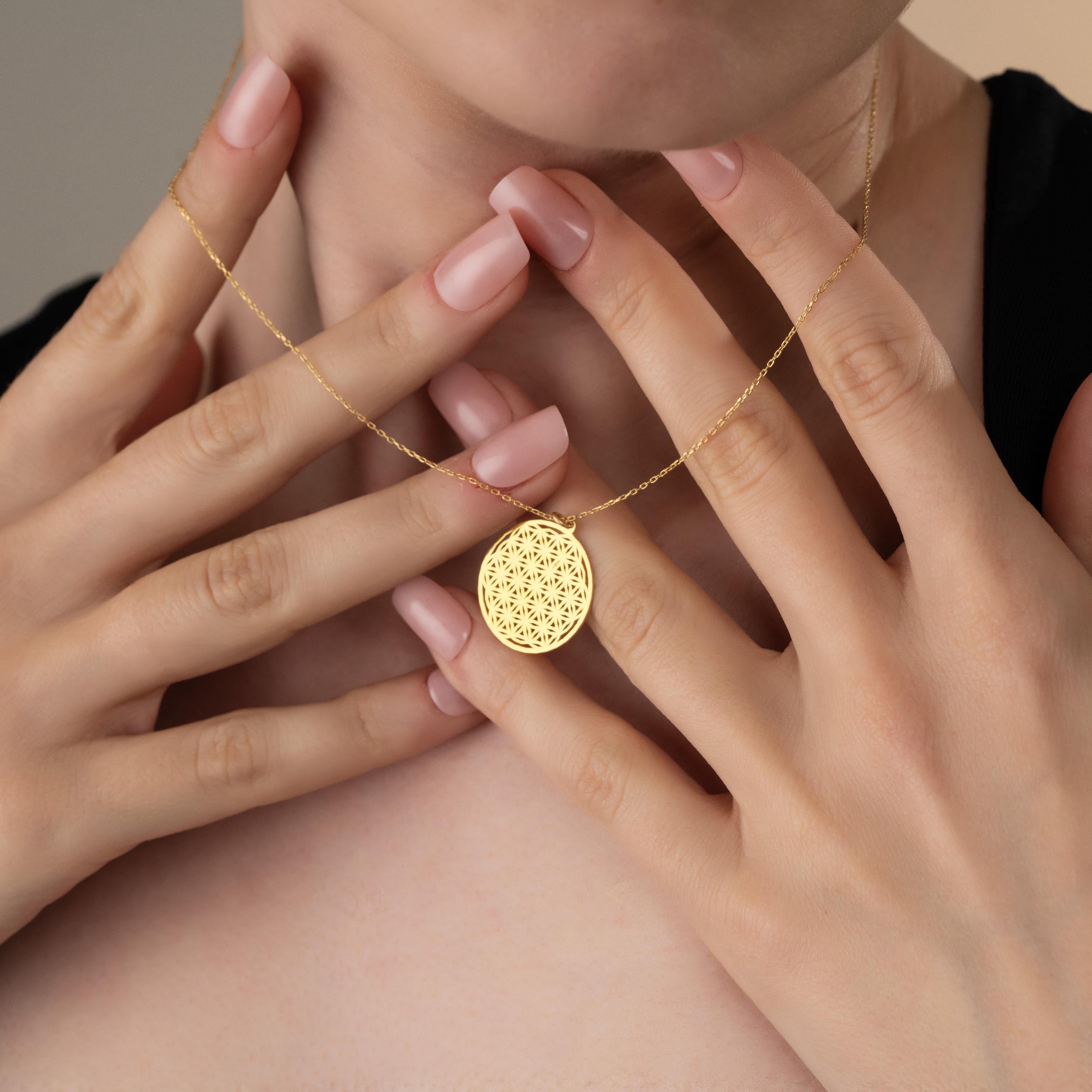 Gold Flower Of Life Medallion Necklace, Sacred Geometry Pendant