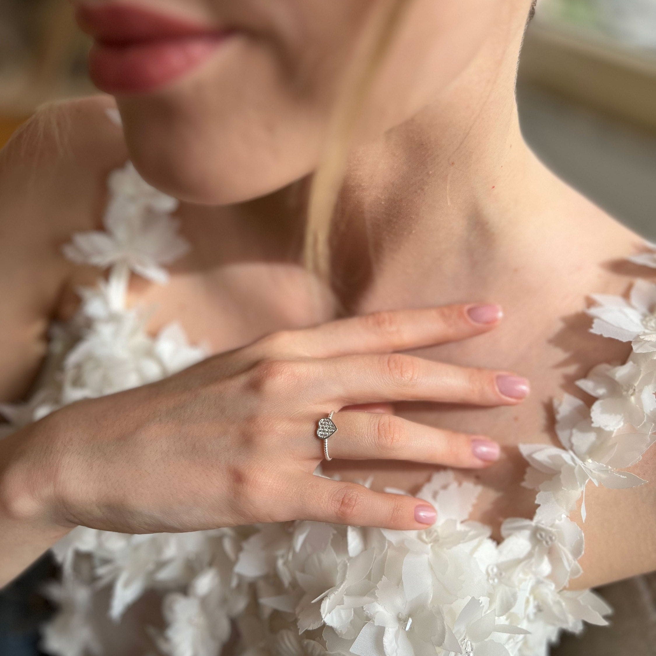 Heartfelt Love Sterling Silver Heart Ring, Silver Heart Band Ring, Sparkling Silver Heart Ring, Dainty Silver Heart Ring, Handmade Jewelry