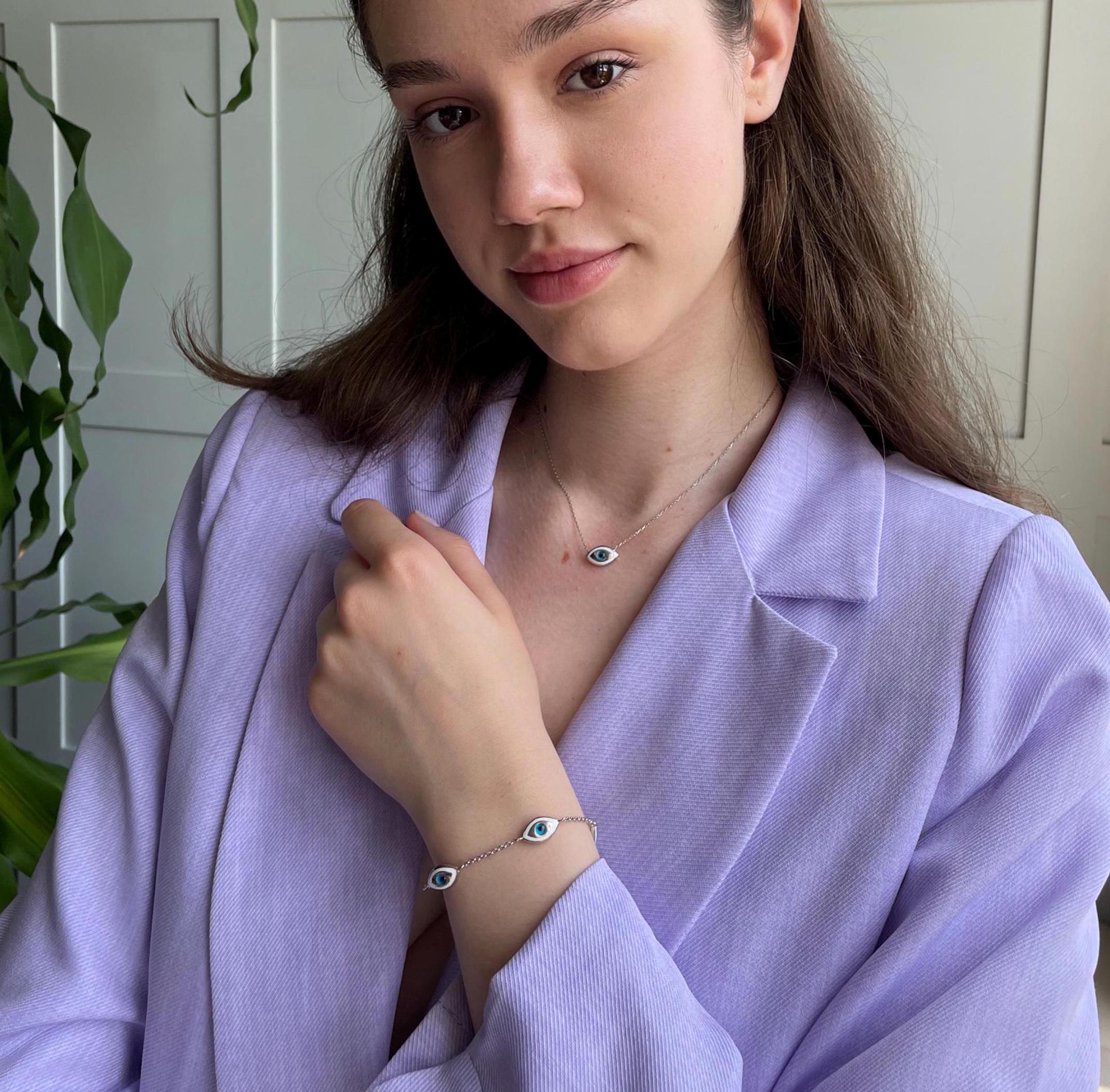 Marquise Evil Eye Protection Necklace , Evil Eye Charm Necklace For Good Luck , Symbol Of Protection , Gold And Silver Chain Options