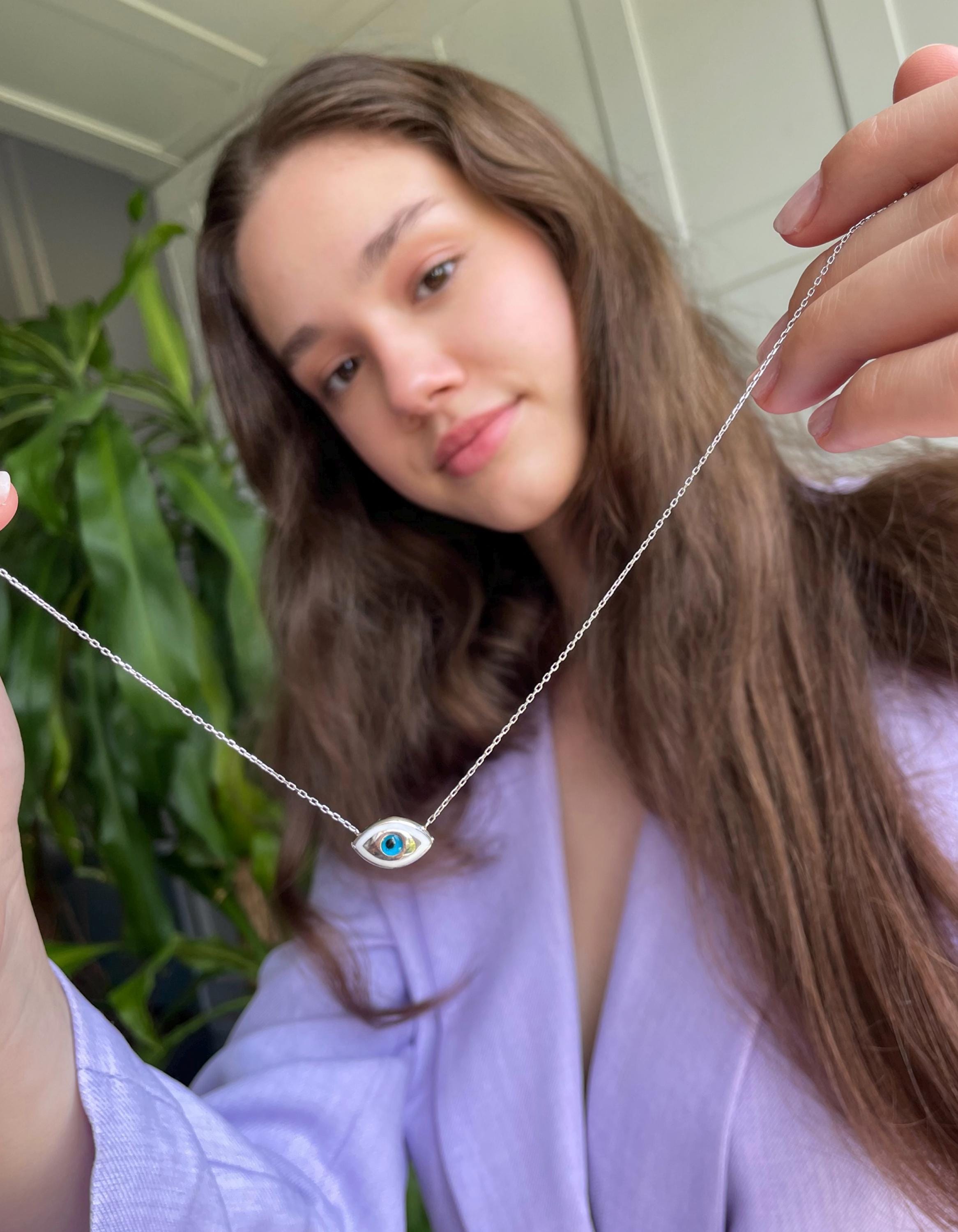 Marquise Evil Eye Protection Necklace , Evil Eye Charm Necklace For Good Luck , Symbol Of Protection , Gold And Silver Chain Options