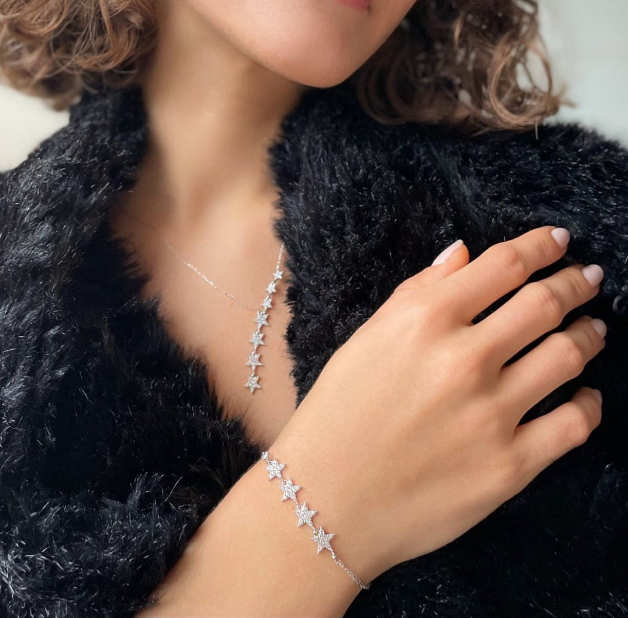 Star Lariat Jewelry Set - Silver / Gold / Rose Gold Star Lariat Necklace & Bracelet Set - Sterling Silver Jewelry -