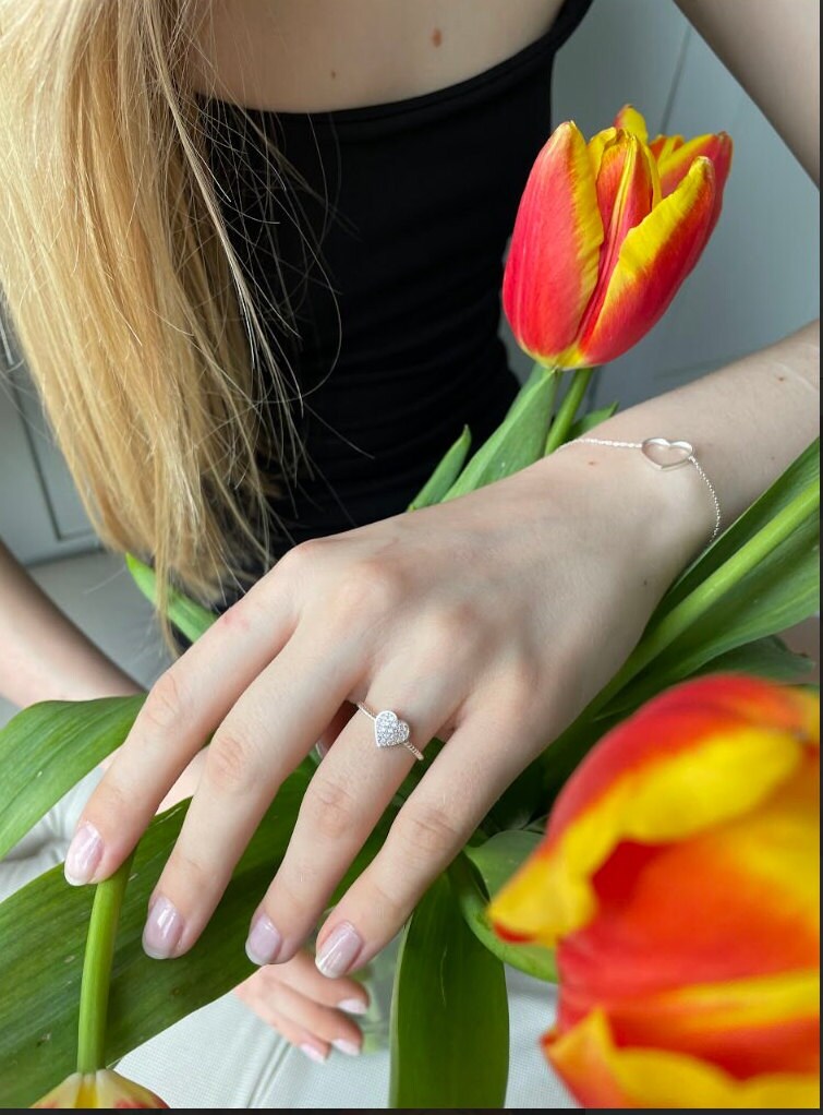 Sterling Silver Heart Bracelet - Delicate Silver Bracelet - Sterling Silver Jewelry - Handmade Jewelry -