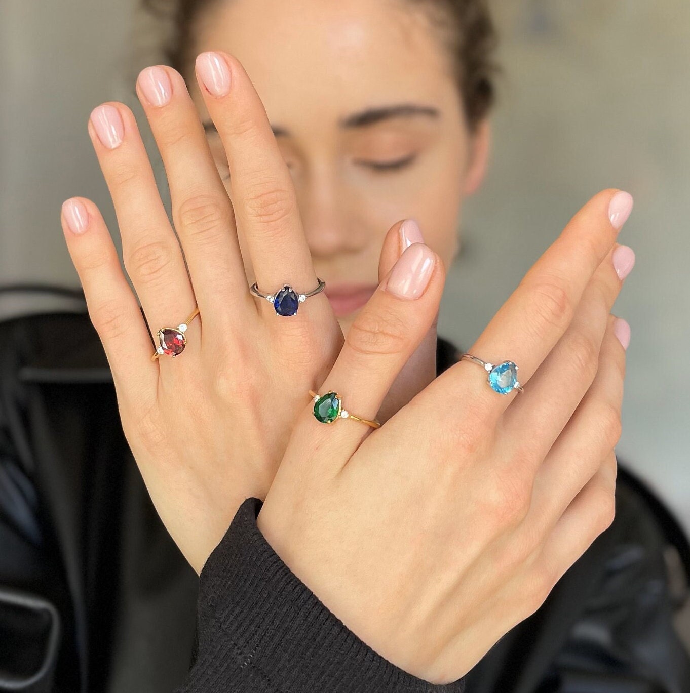 Elegant Birthstone Ring - Sterling Silver Birthstone Jewelry - Minimalist Family Birthstone Ring - Personalized Gift