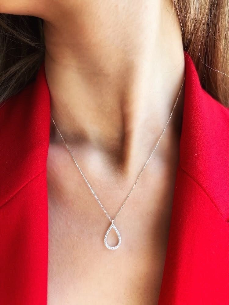 Engraved Teardrop Necklace, Delicate Sterling Silver Necklace, Dainty Necklace For Women, Idea, Handmade Gift Jewelry,