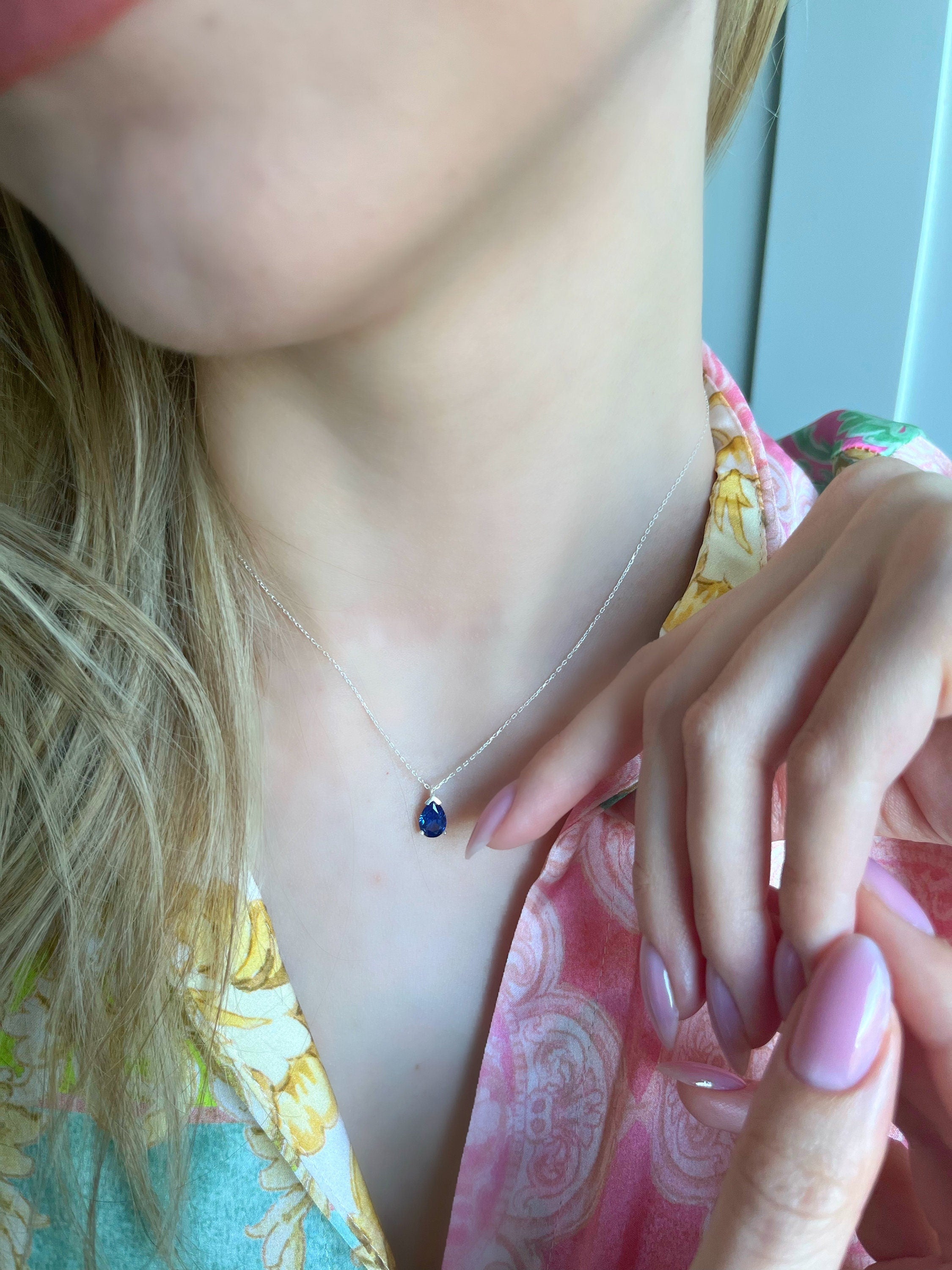 Sapphire Birthstone Necklace - Natural Birthstone For September Born - September Birthday Birthstone - Raw Birthstone -