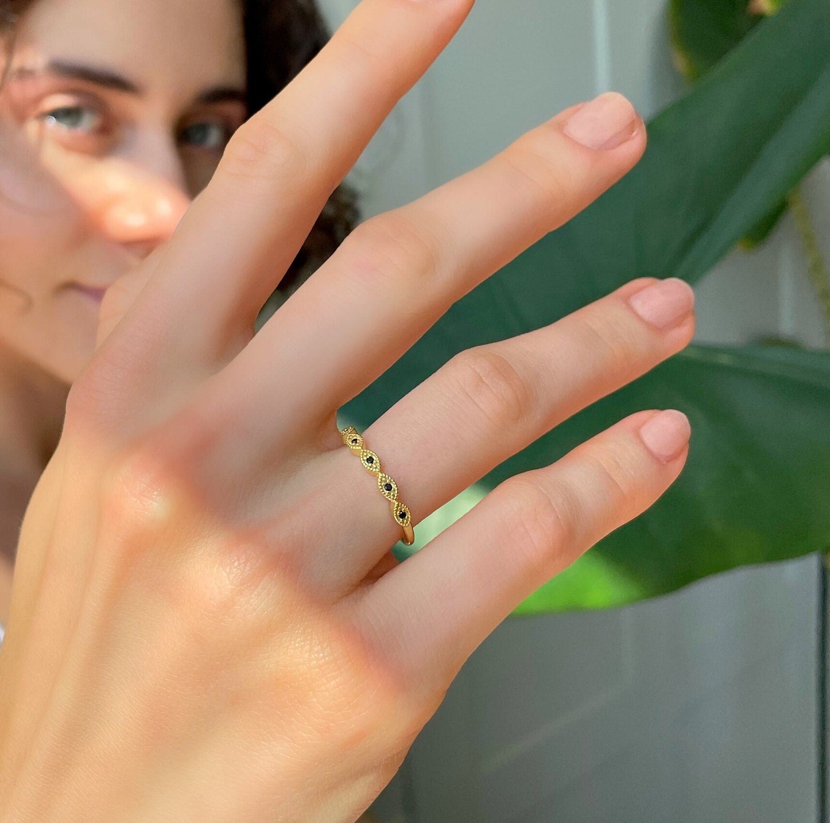 Half Eternity Art Deco Ring - Gold Color Traditional Wedding Band - Marquise Shaped Silver Jewelry - Dainty & Minimalist Jewelry For Women