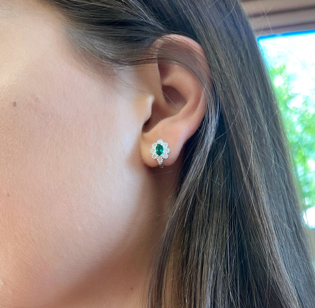 Vintage Emerald Earrings - Dainty Emerald Cz Earrings - Sterling Silver Jewelry - Minimalist Jewelry