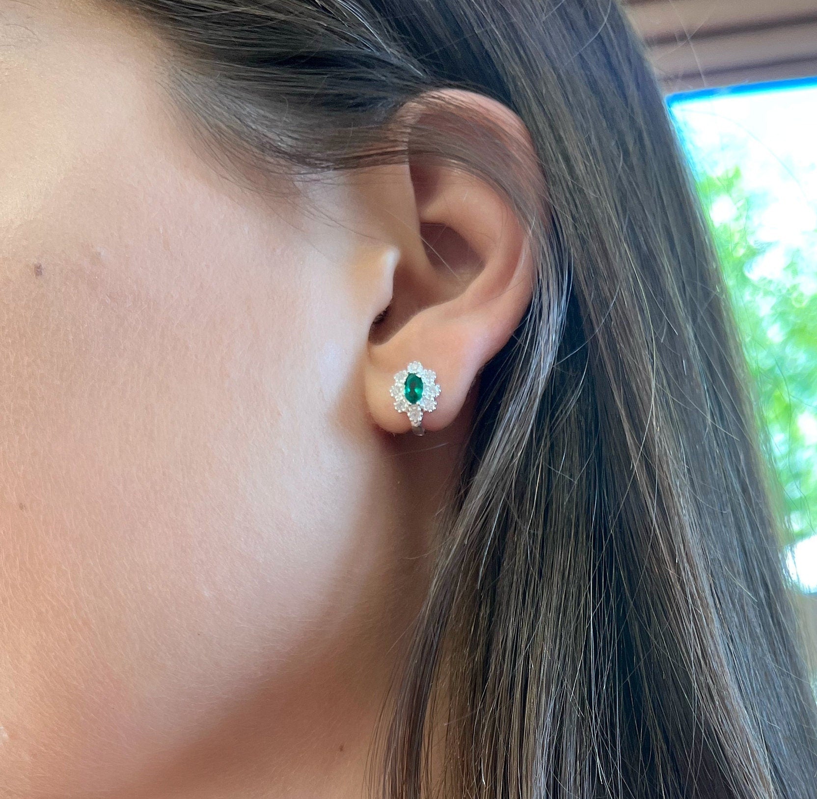 Vintage Emerald Earrings - Dainty Emerald Cz Earrings - Sterling Silver Jewelry - Minimalist Jewelry