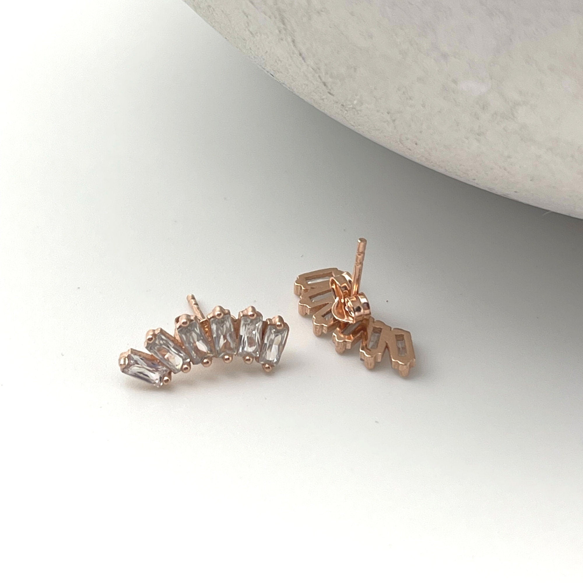 Cz Crescent Moon Stud Earrings - Moon Stud - Dainty Tragus Earrings - Rose Gold Moon Stud Earrings