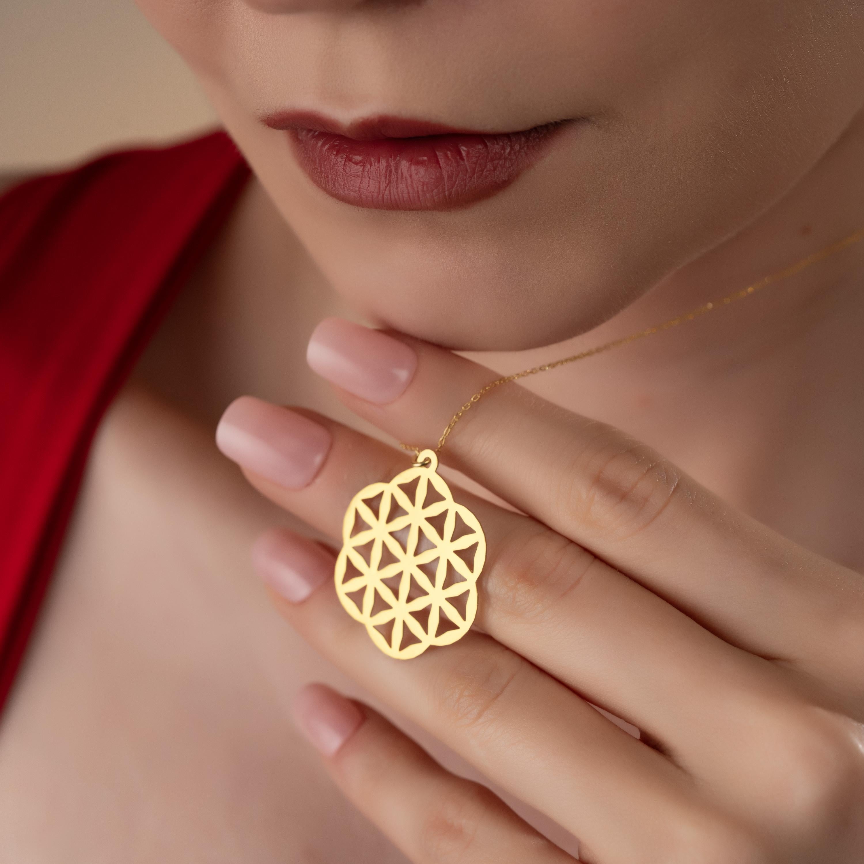 Boho Flower Of Life Jewelry Set , Dainty Gold Necklace & Bracelet For Women , Yoga Necklace And Bracelet Gift , Spiritual