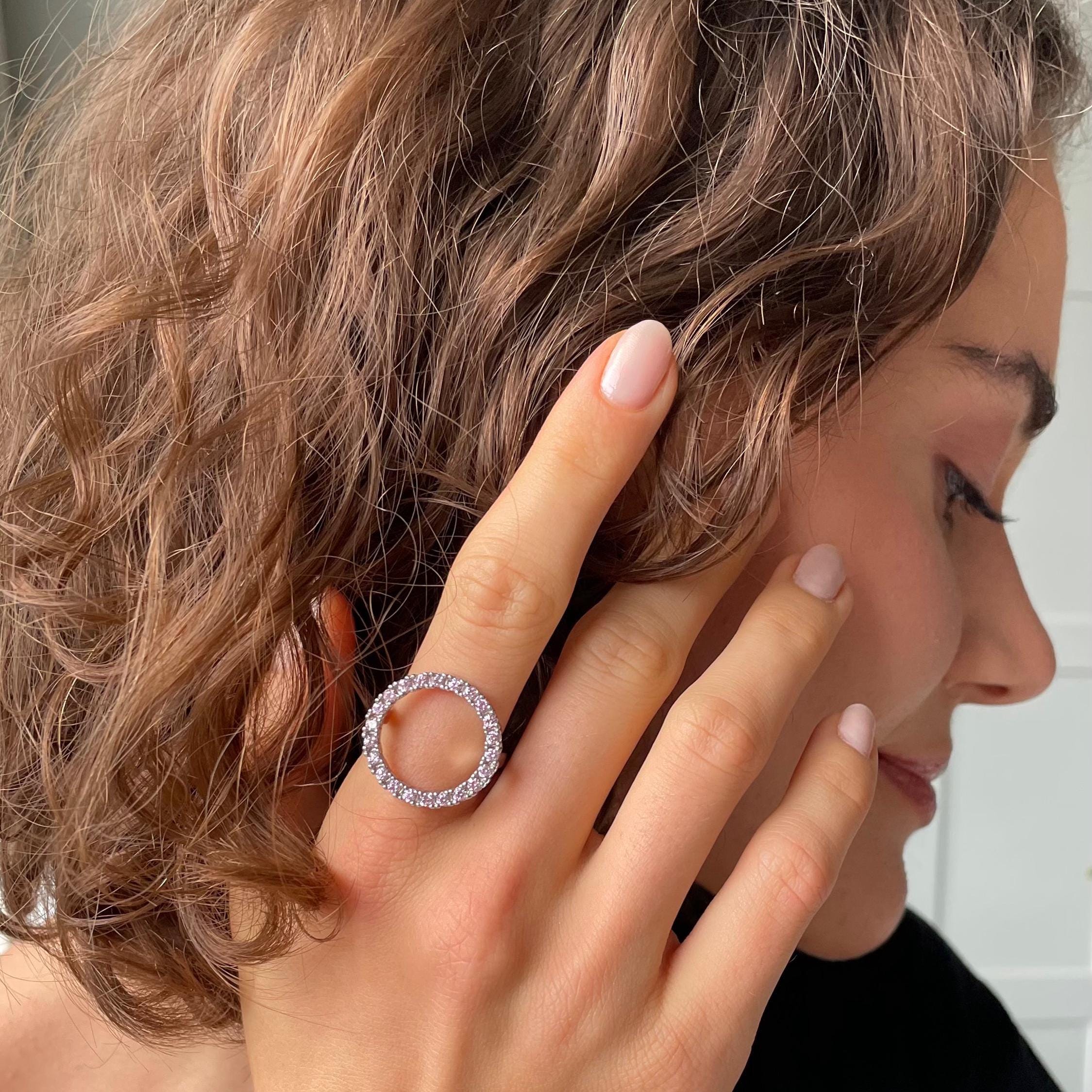 Cz Halo Ring - Sparkling Open Circle Ring - Minimalist Sterling Silver Jewelry - Zirconia Jewelry - Dazzling Crystal Halo Ring - Unique Gift