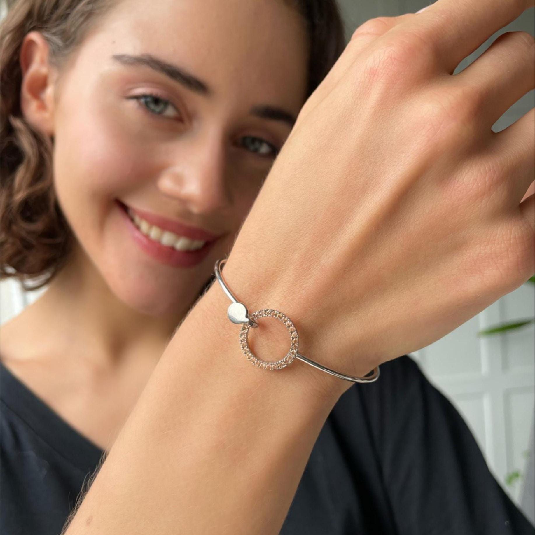 Cubic Zirconia Circle Cuff Bracelet - Silver / Gold / Rose Gold Circle Bangle - Dazzling Circle Cuff Bracelet - Fancy Bracelet