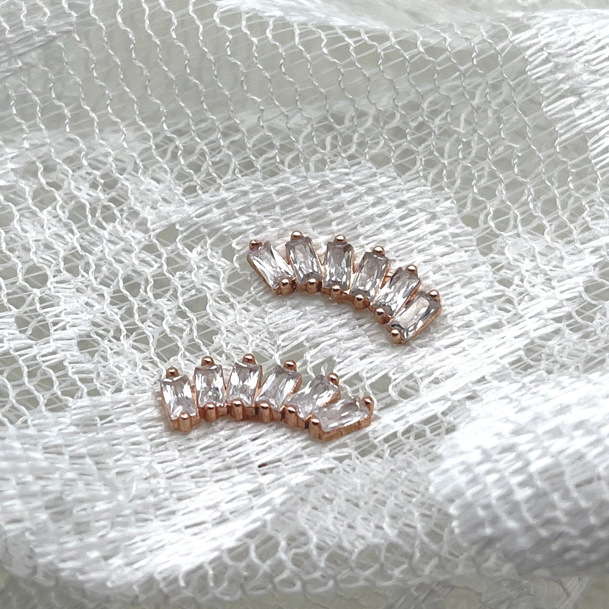 Cz Crescent Moon Stud Earrings - Moon Stud - Dainty Tragus Earrings - Rose Gold Moon Stud Earrings