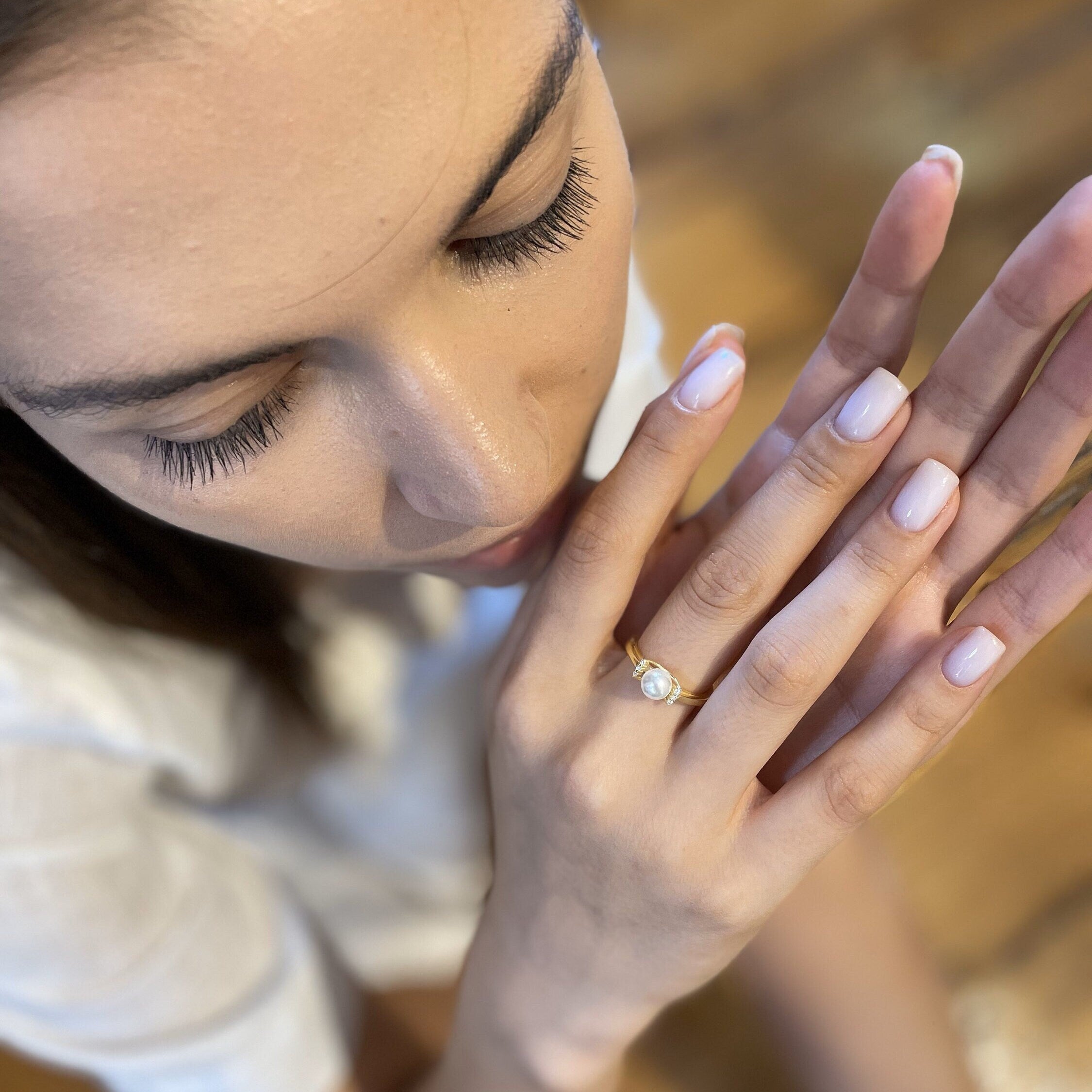 Elegant Pearl And Cubic Zirconia Ring - Gold Color Ring - Adjustable Minimalist Pearl Ring - - Gold/silver/rose Colors