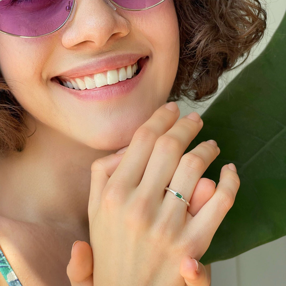 Emerald Baguette Cut Ring - Rectangle Emerald Gemstone Ring - Minimalist Elegance For Women - Baguette Stacking Ring - Handmade Jewelry