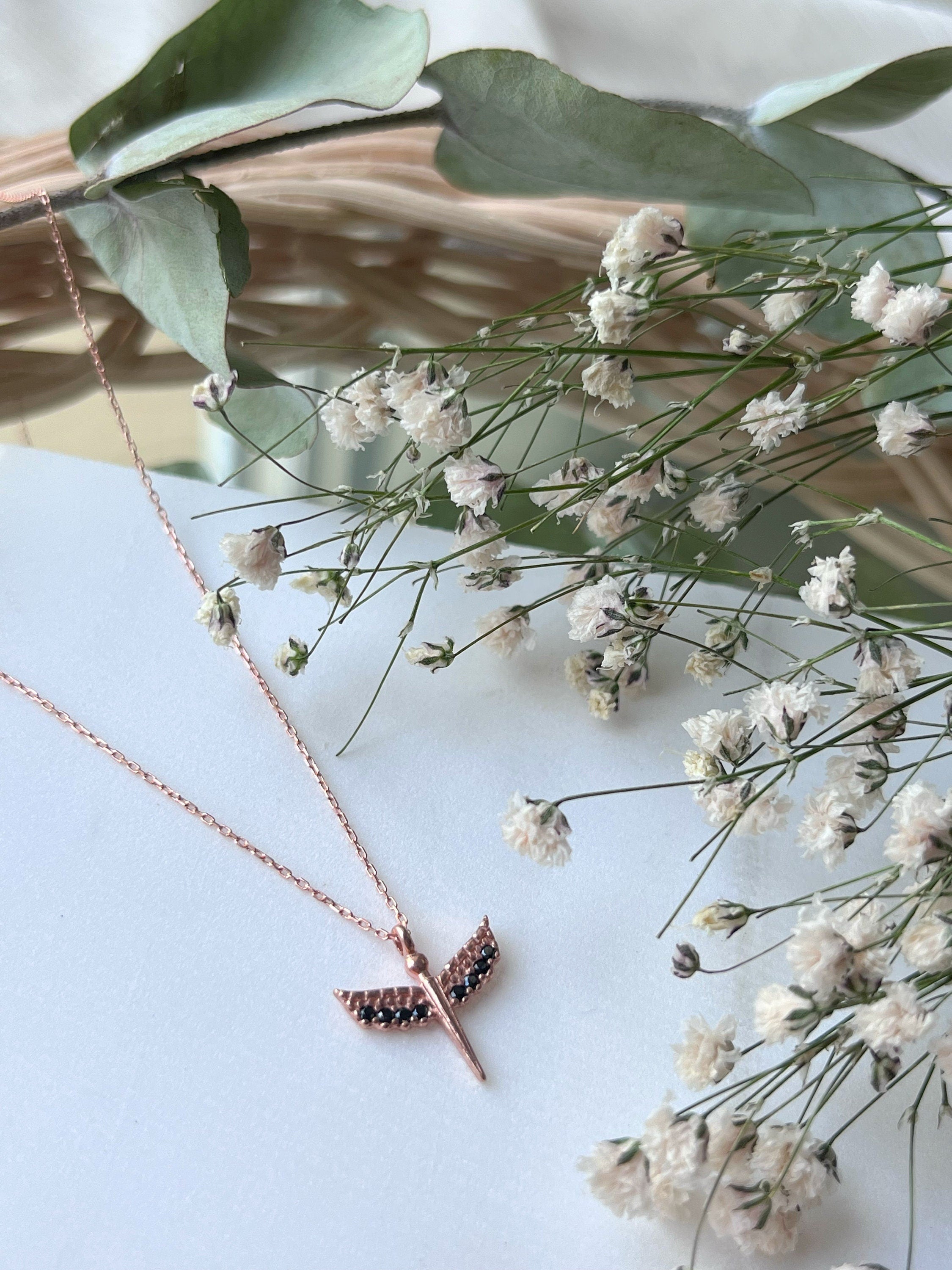 Sterling Silver Guardian Angel Necklace For Women | St. Michael Angel Necklace | Wing Pendant Bridesmaid Necklace | Celebrate Pride Month