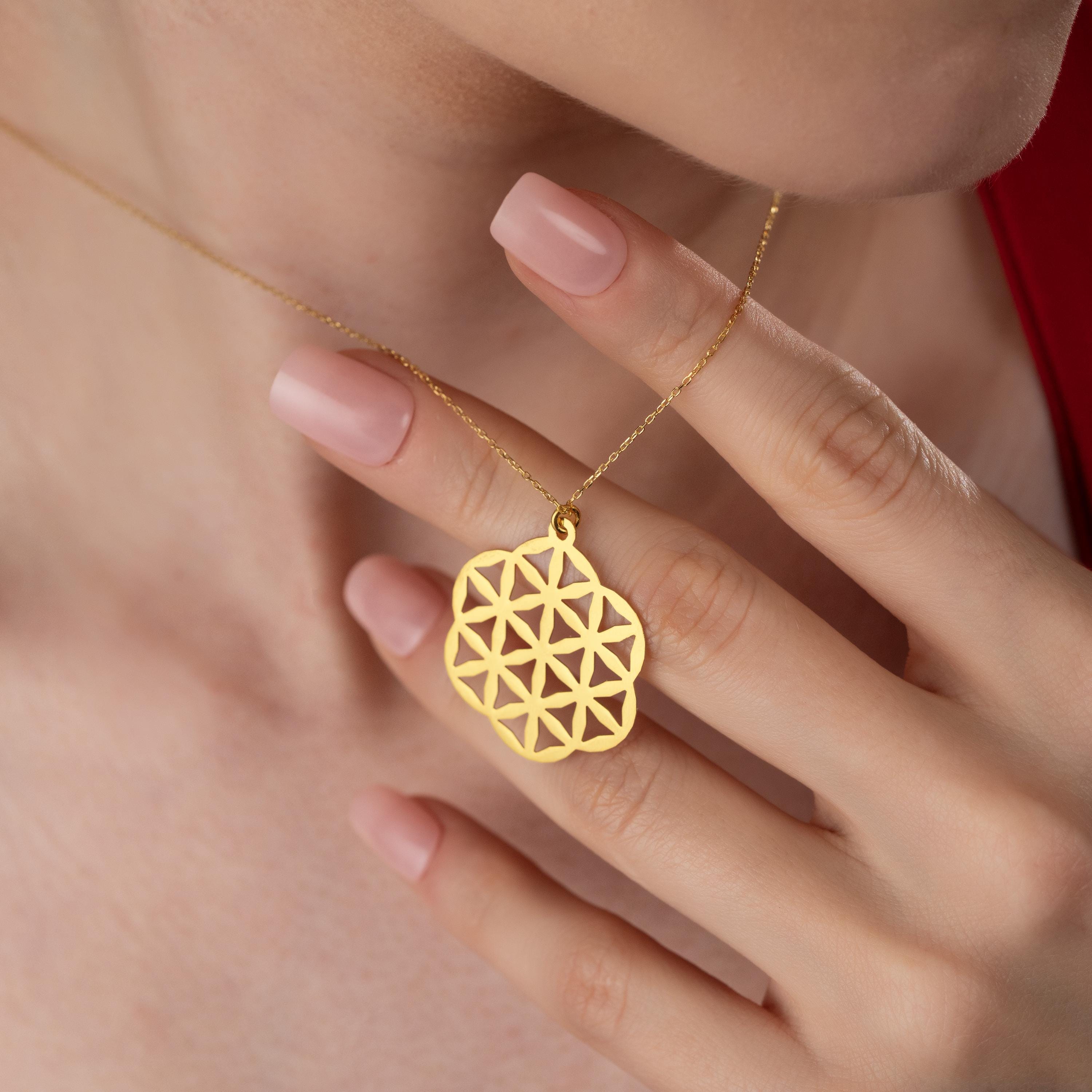 Boho Flower Of Life Jewelry Set , Dainty Gold Necklace & Bracelet For Women , Yoga Necklace And Bracelet Gift , Spiritual